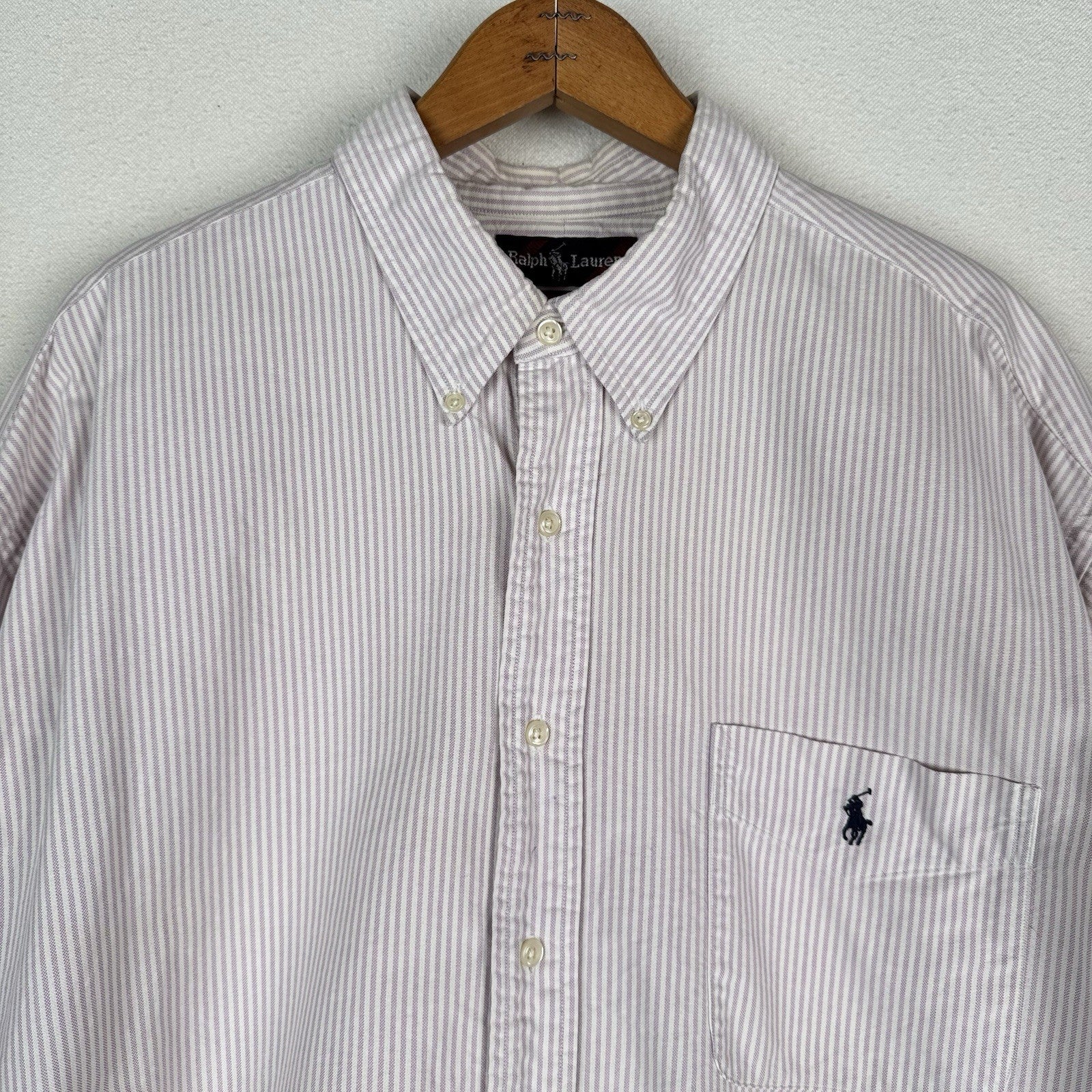 Vtg Polo Ralph Lauren University Big Shirt Fit Mens Purple Striped Oxford 2XL