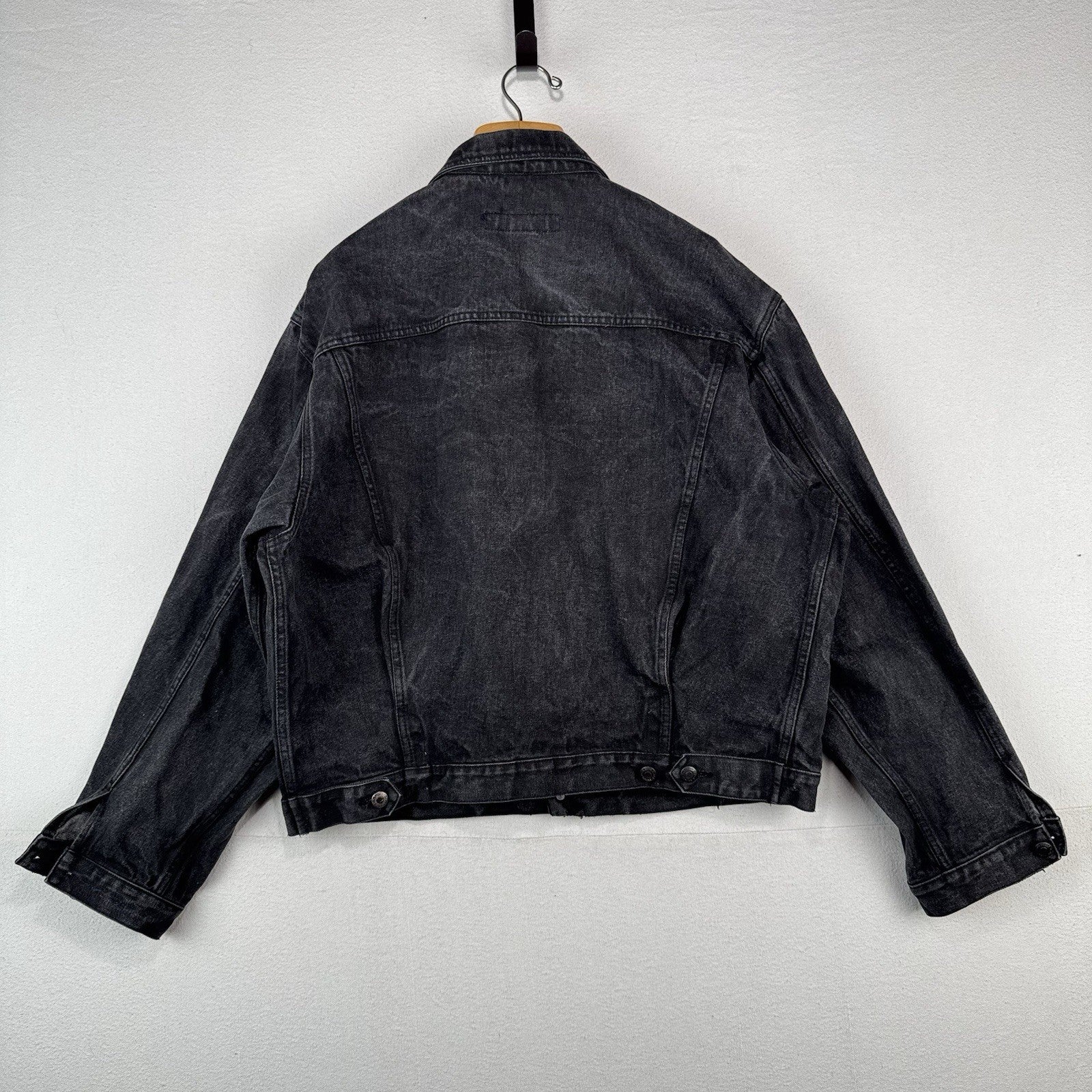 80’s Vintage Bugle Boy Denim Trucker Jacket Men’s XL Boxy Faded Black *Read