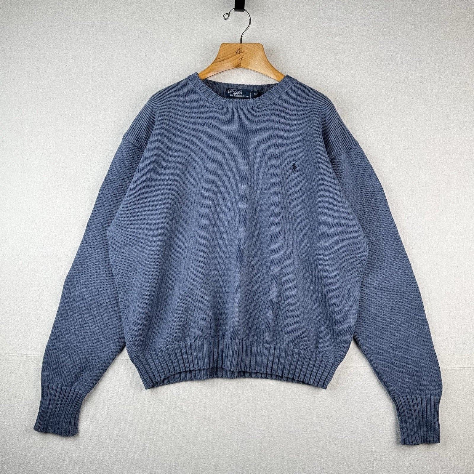 90’s Vintage Polo Ralph Lauren Knit Sweater Men’s 2XL Blue Cotton Crew Neck