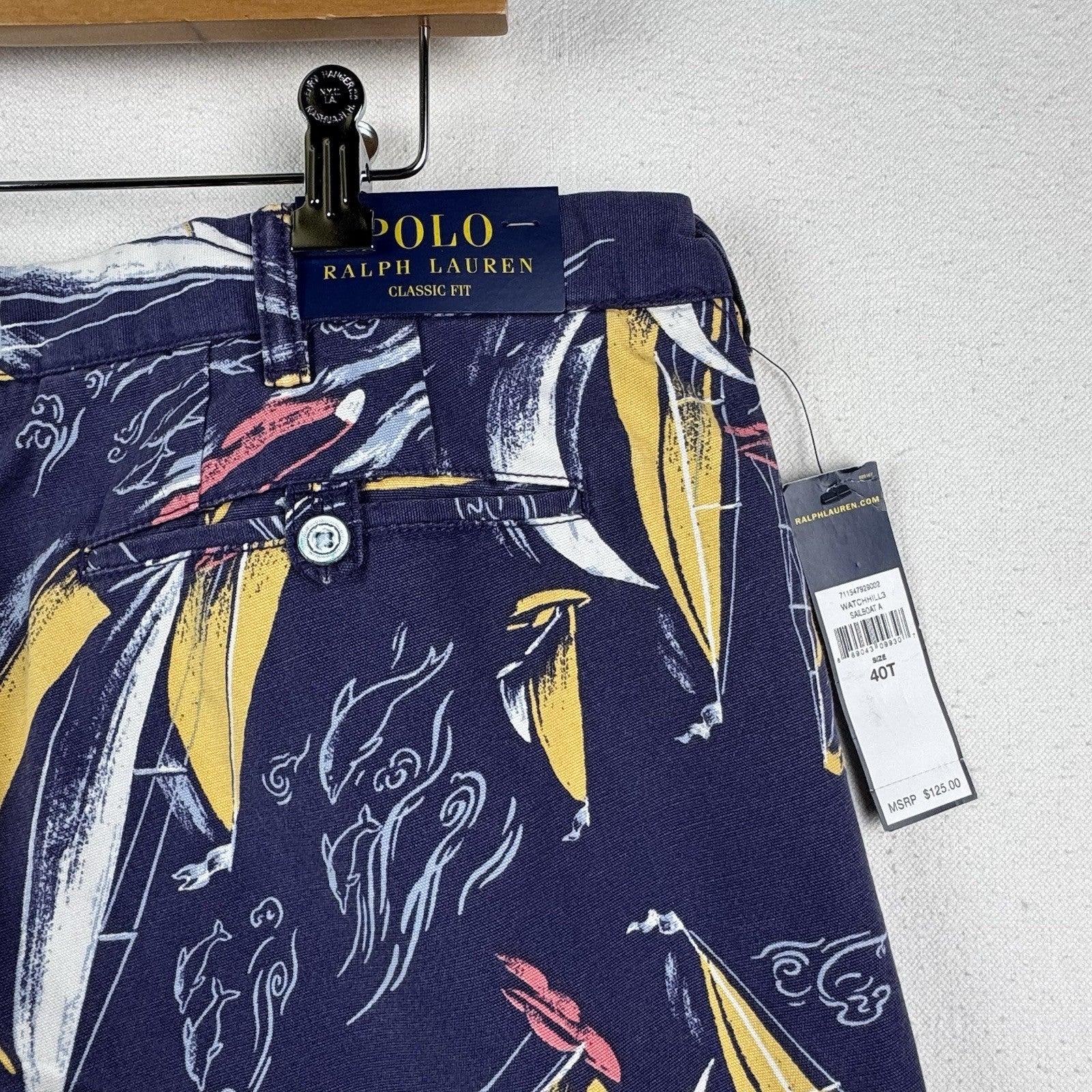 NWT Polo Ralph Lauren Mens Sz 40T Blue Shorts Classic Fit Chino Sailing Nautical