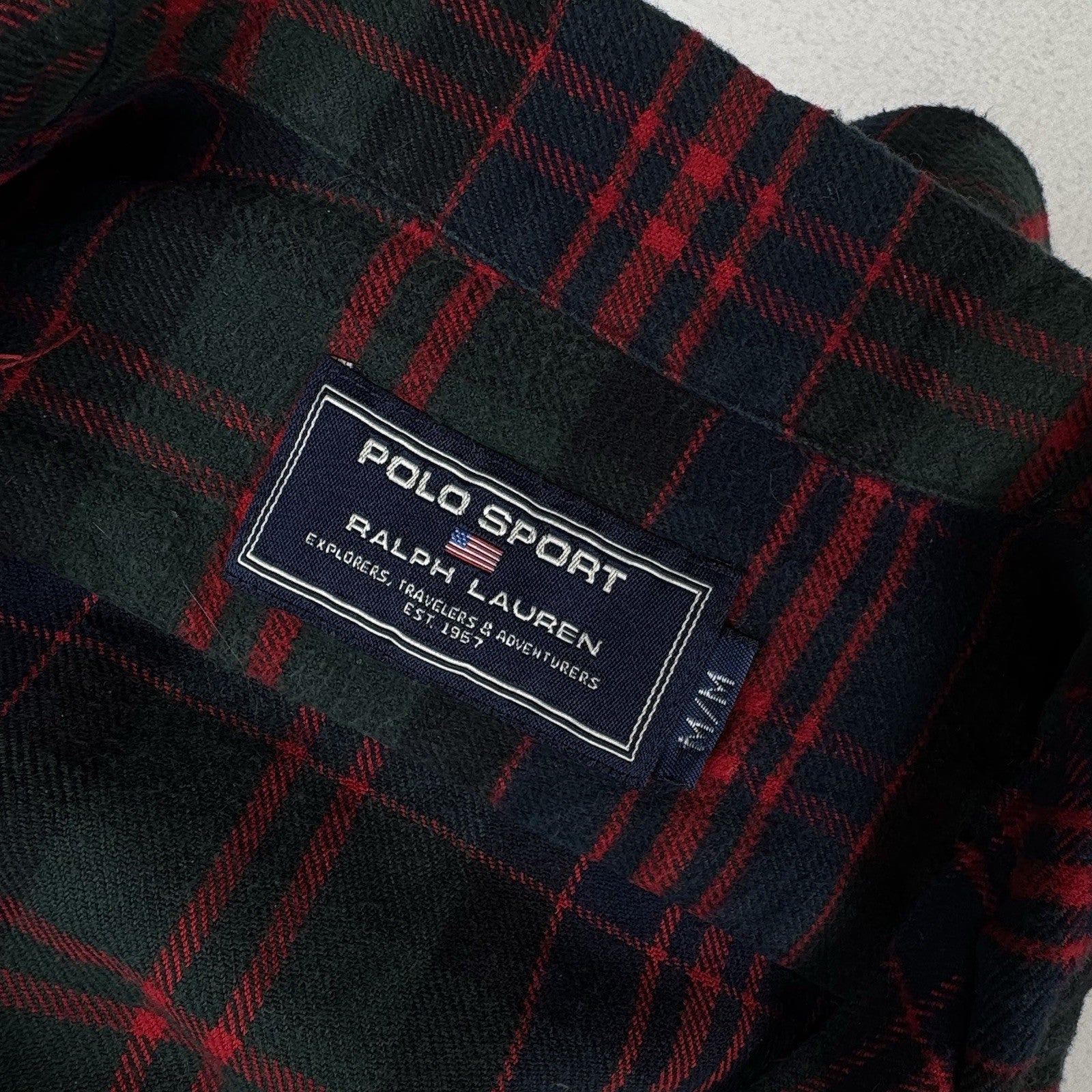 Vtg Ralph Lauren Polo Sport Tartan Plaid Flannel Ski Camp Work Shirt Mens Size M