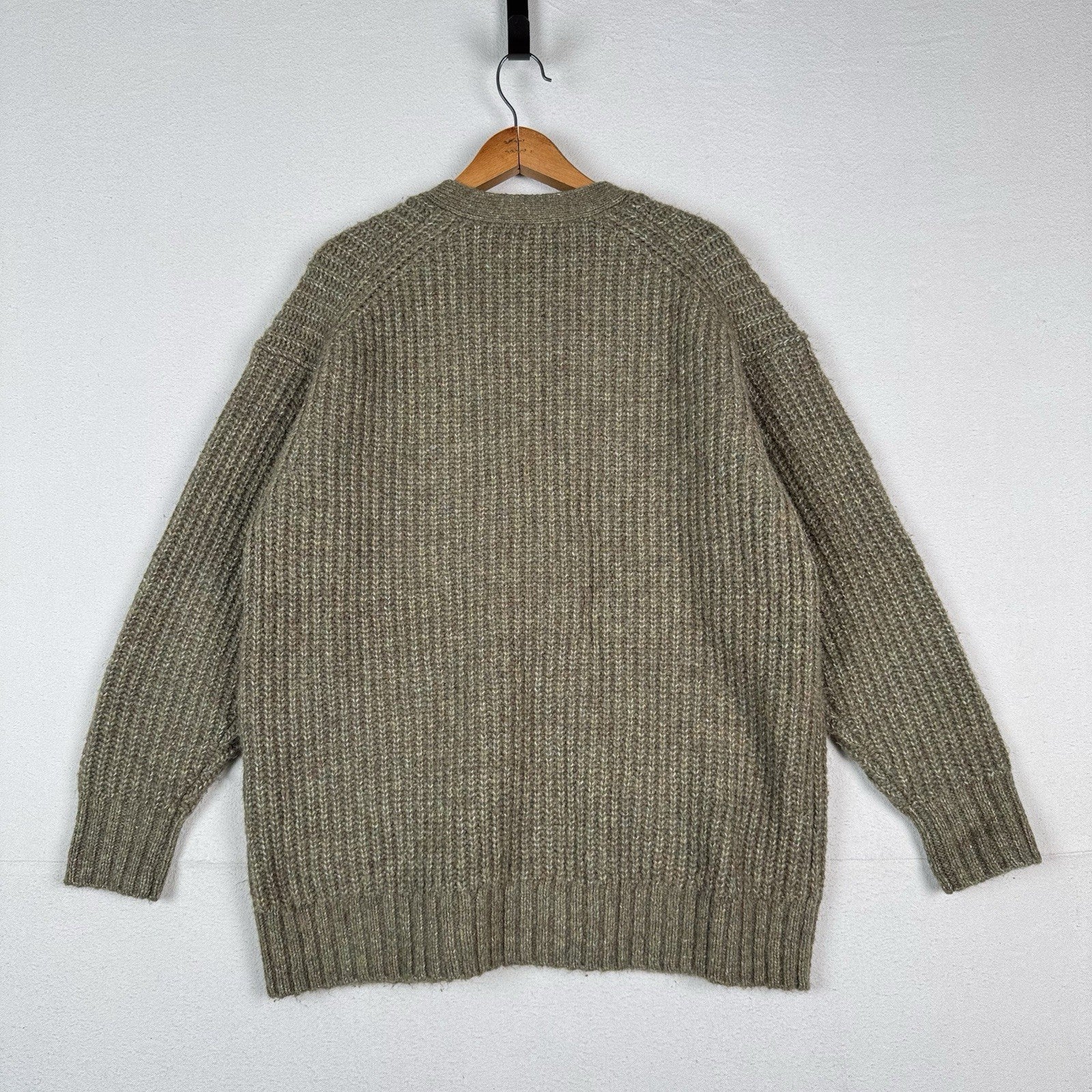 Uniqlo Low Gauge V-Neck Long-Sleeve Cardigan Green Brown Pockets Buttons Large
