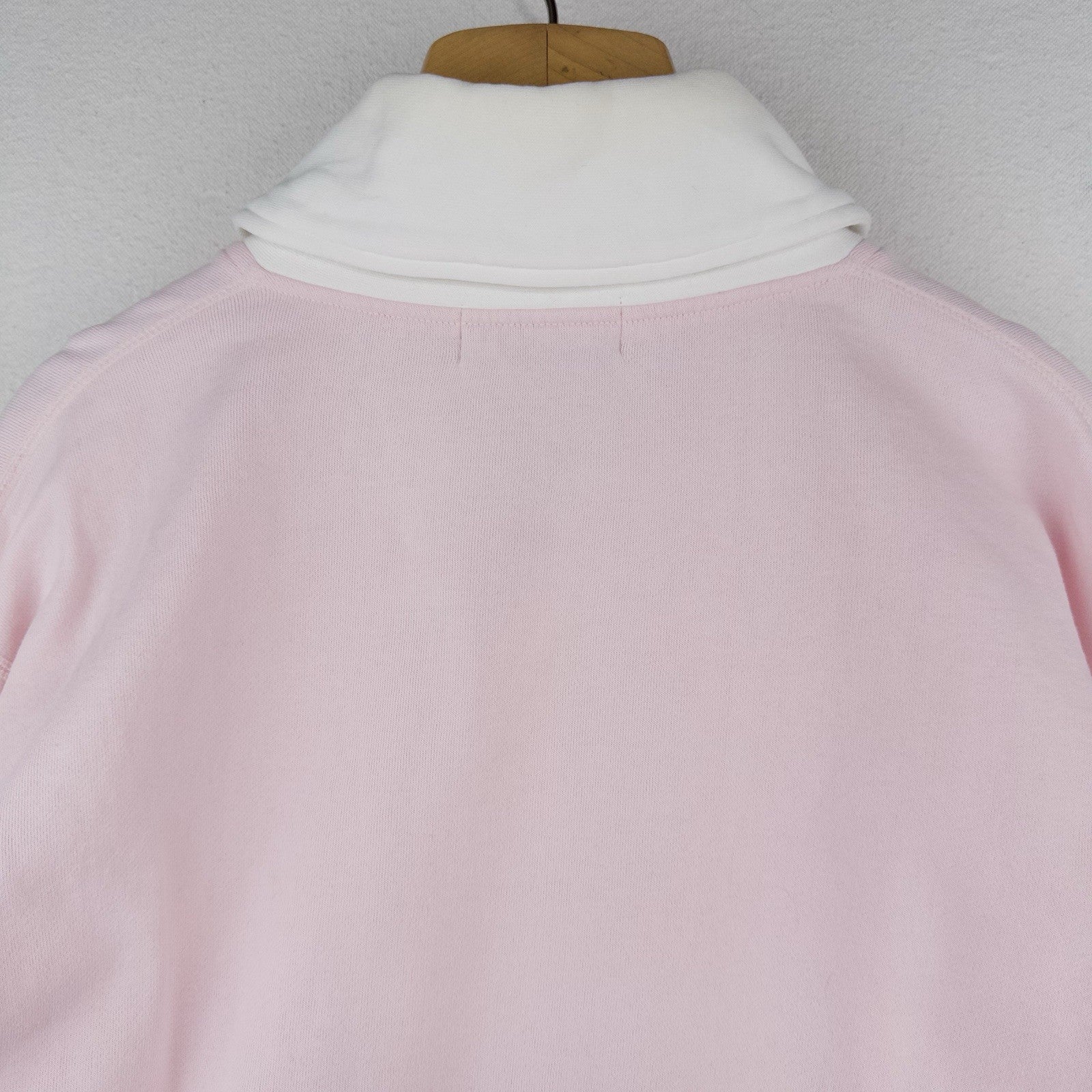 90s Ralph Lauren Womens Small Pink White Shawl Collar Fleece Pullover Sweatshirt