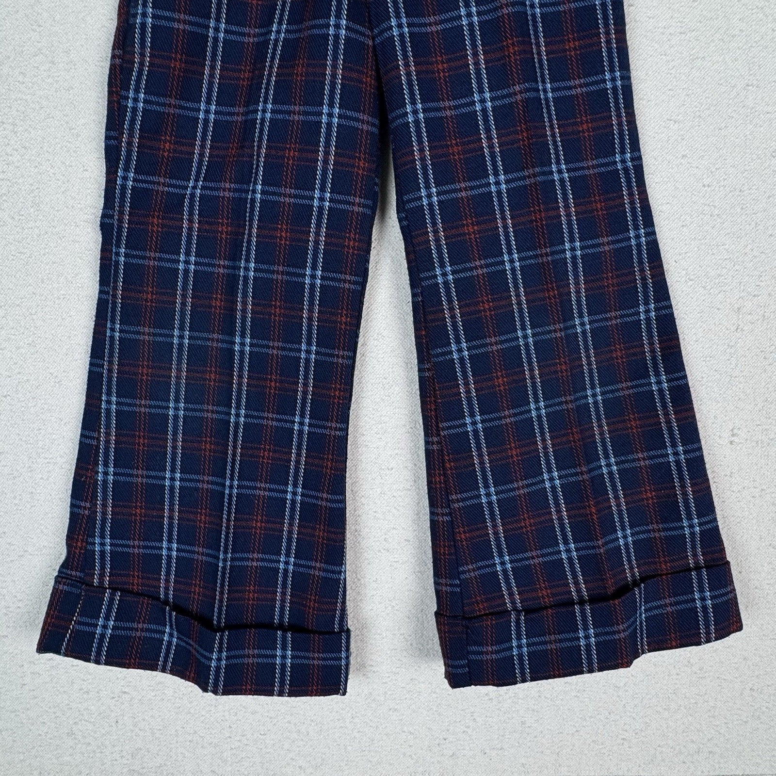 Vintage 70’s JCPenney Kids Plaid Wide Leg Distressed Sweatshirt Set Blue Red 4-5