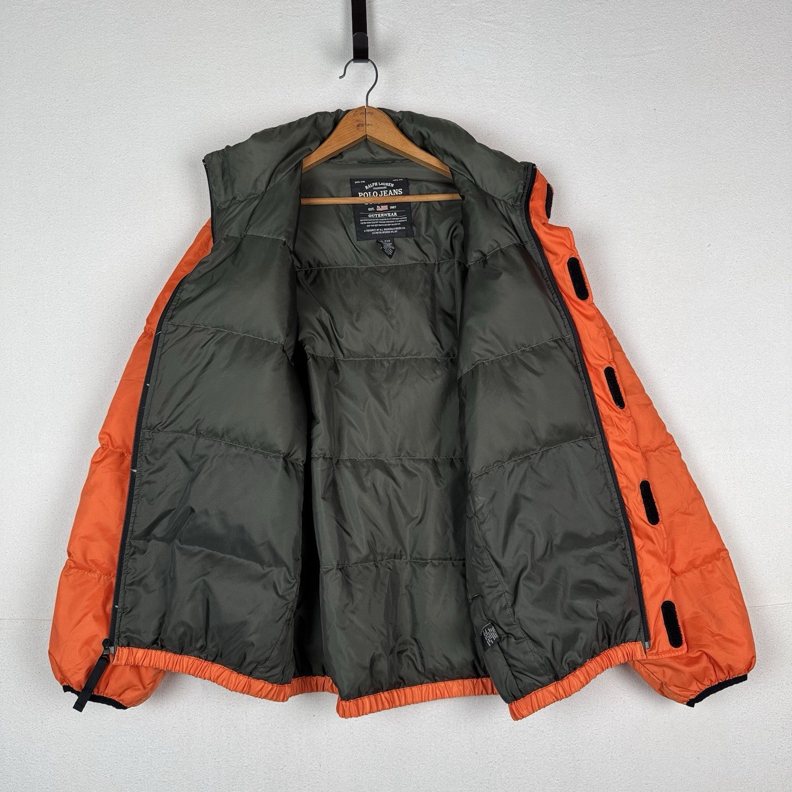 Vtg 90’s Ralph Lauren Polo Jeans Co Puffer Jacket XL Goose Down Outerwear Orange