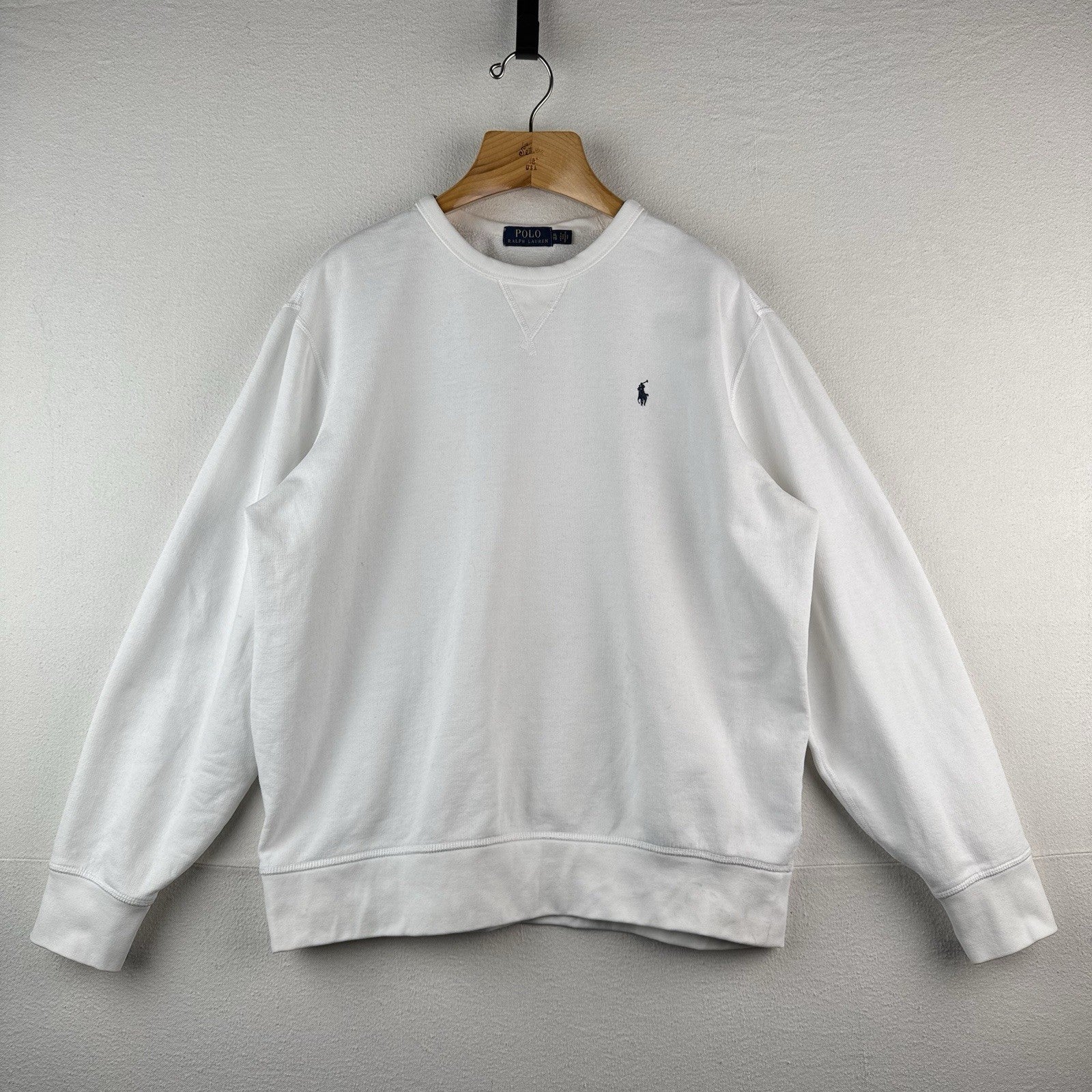 Polo Ralph Lauren Sweatshirt Mens XL White Fleece Double V Notch Pullover *Read