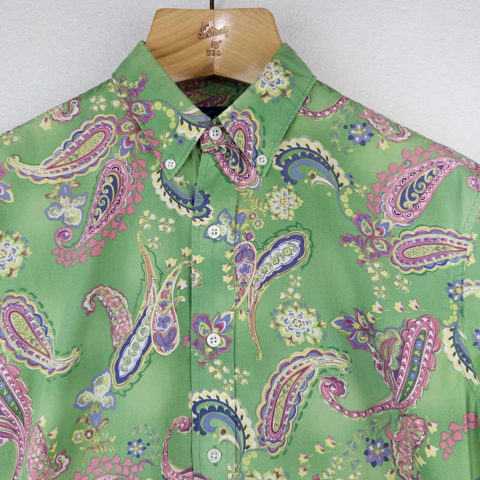 90’s Vtg Polo Ralph Lauren Shirt Men’s M Green Paisley AOP Short Sleeve