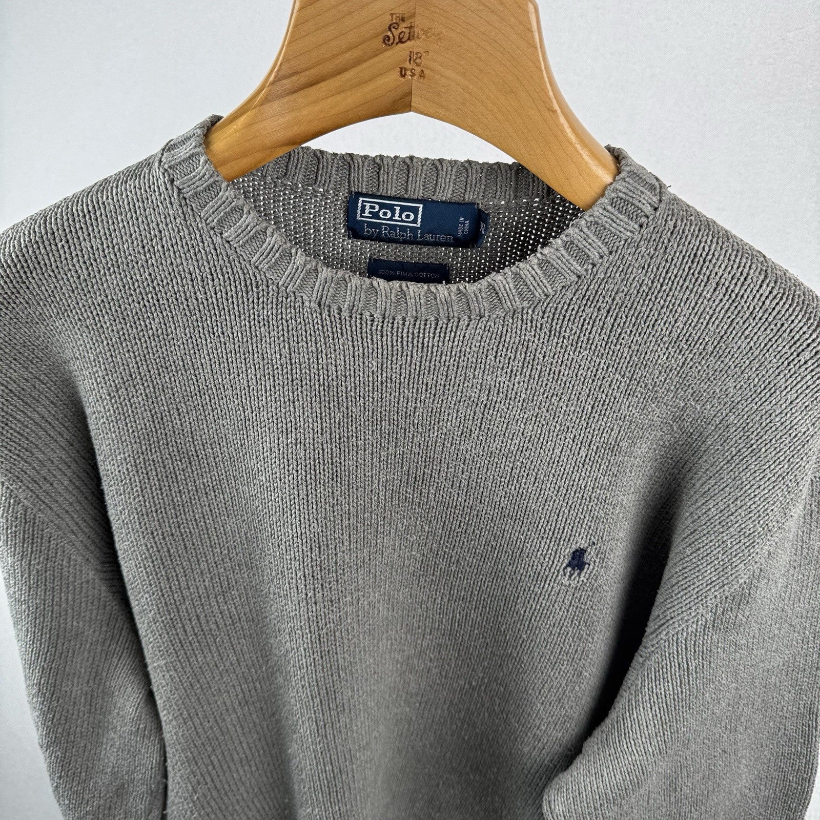 90’s Vintage Polo Ralph Lauren Knit Sweater Men’s XL Gray Pima Cotton Crewneck