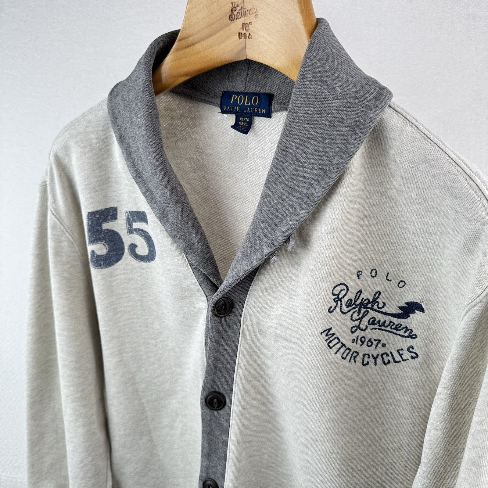Polo Ralph Lauren Youth XL 18-20 Gray Cardigan French Terry RL Motorcycles