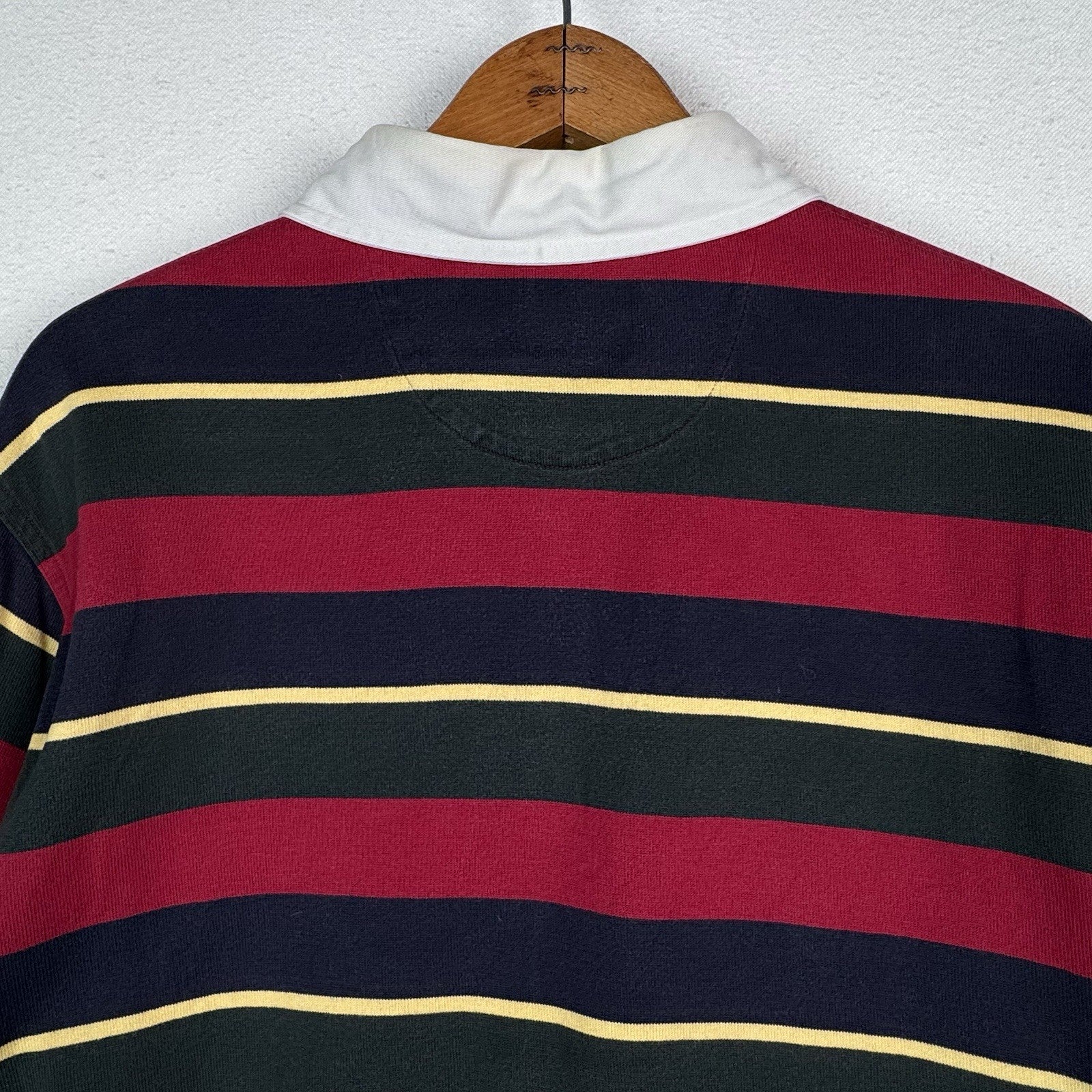Vintage 90s Brooks Brothers Polo Rugby Striped Red Blue Yellow LS *Distressed