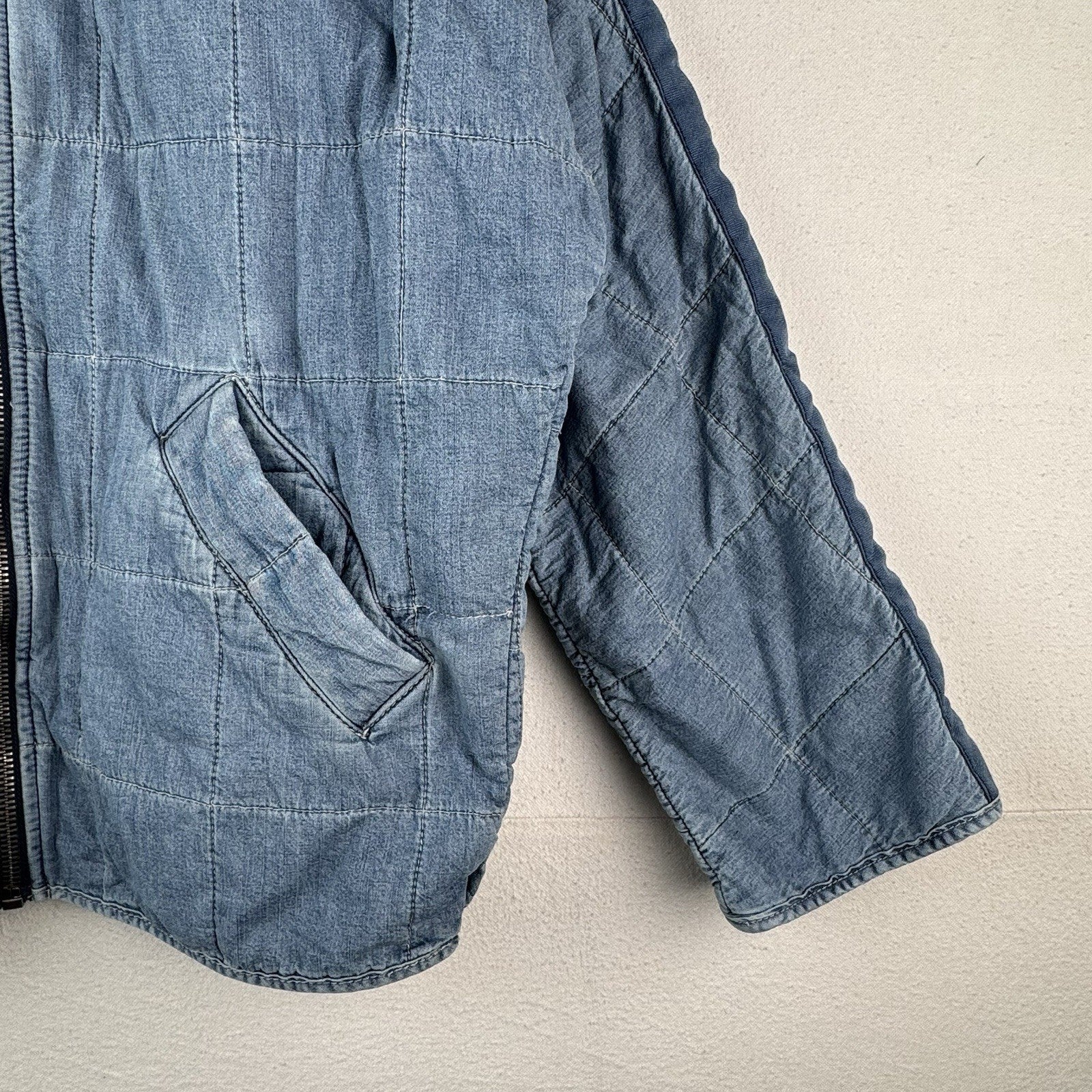 Free People Dolman Quilted Chambray Jacket Slouchy Indigo Blue Denim Medium