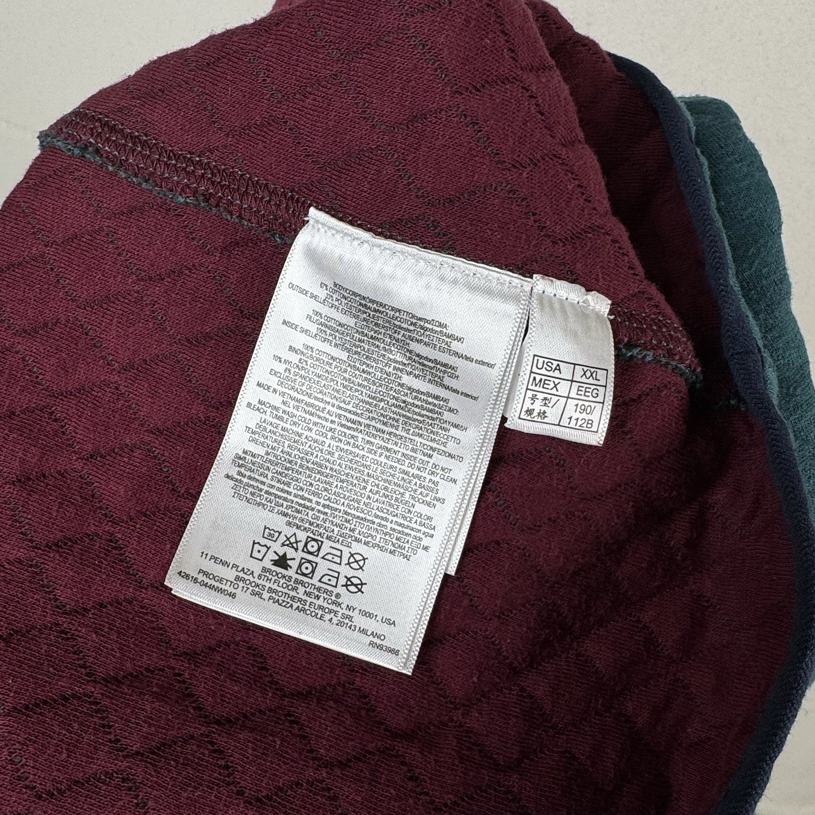 Brooks Brothers 1/4 Zip Diamond Quilted Pullover Mens 2XL Blue Maroon Sweater