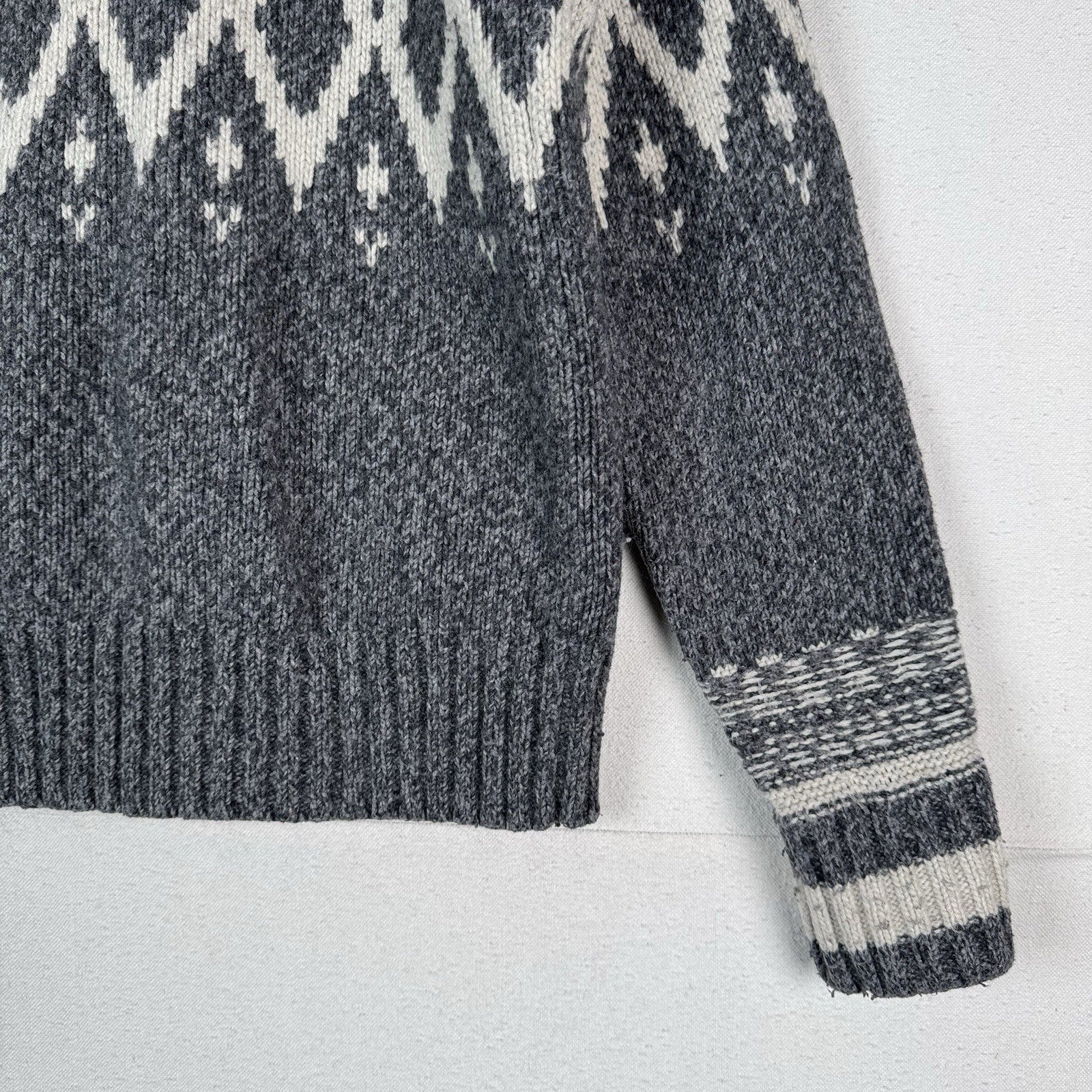 Gap Lambswool Cardigan Sweater Mens M Shawl Collar Nordic Chunky Gray Off-White