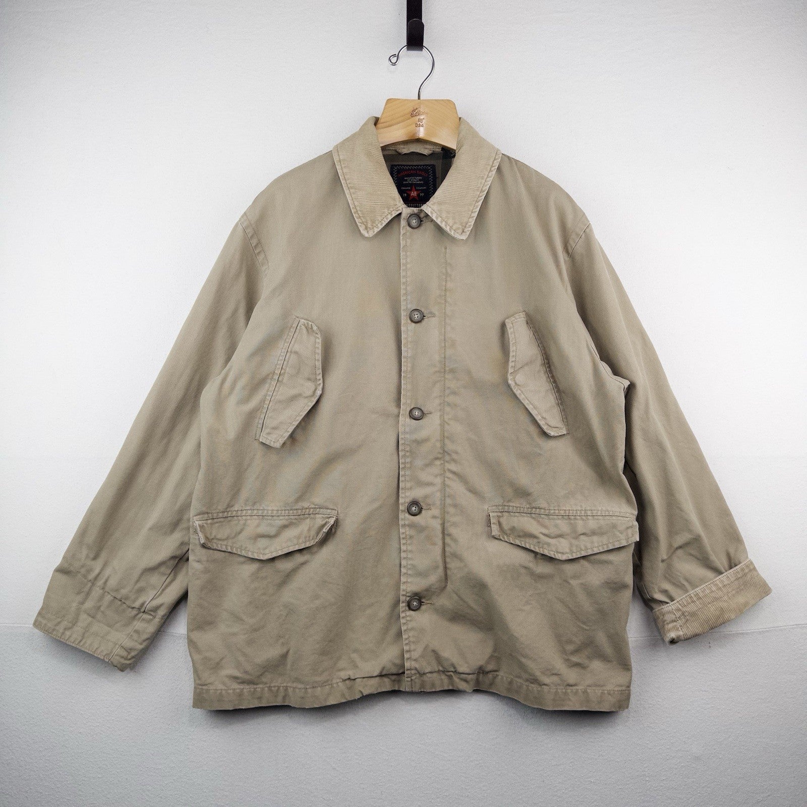 Vintage American Eagle 77 Outfitters Flannel Lined Jacket Mens M Army Green Cord