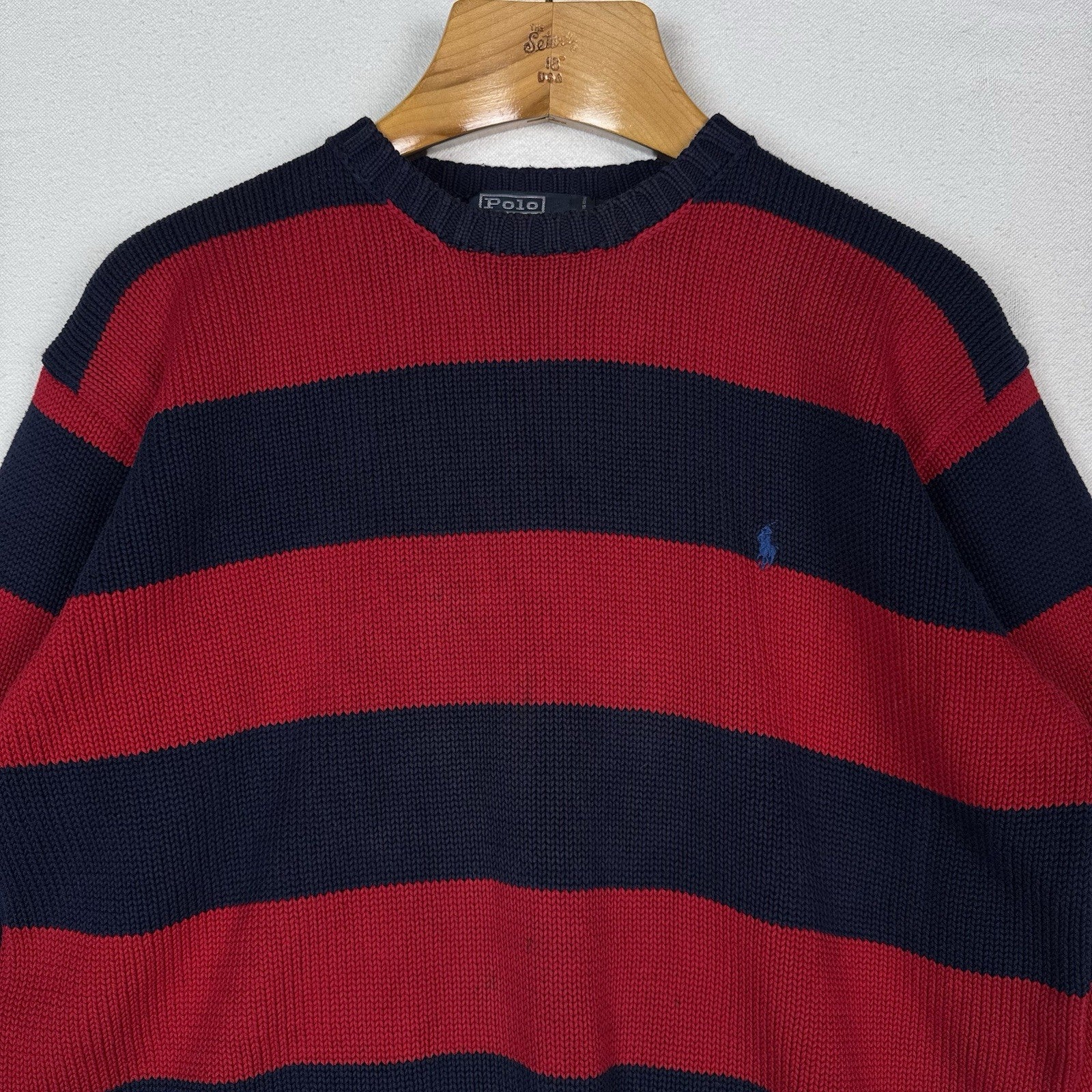 90’s Vtg Polo Ralph Lauren Knit Sweater Men’s M Red Navy Blue Color Block *Read