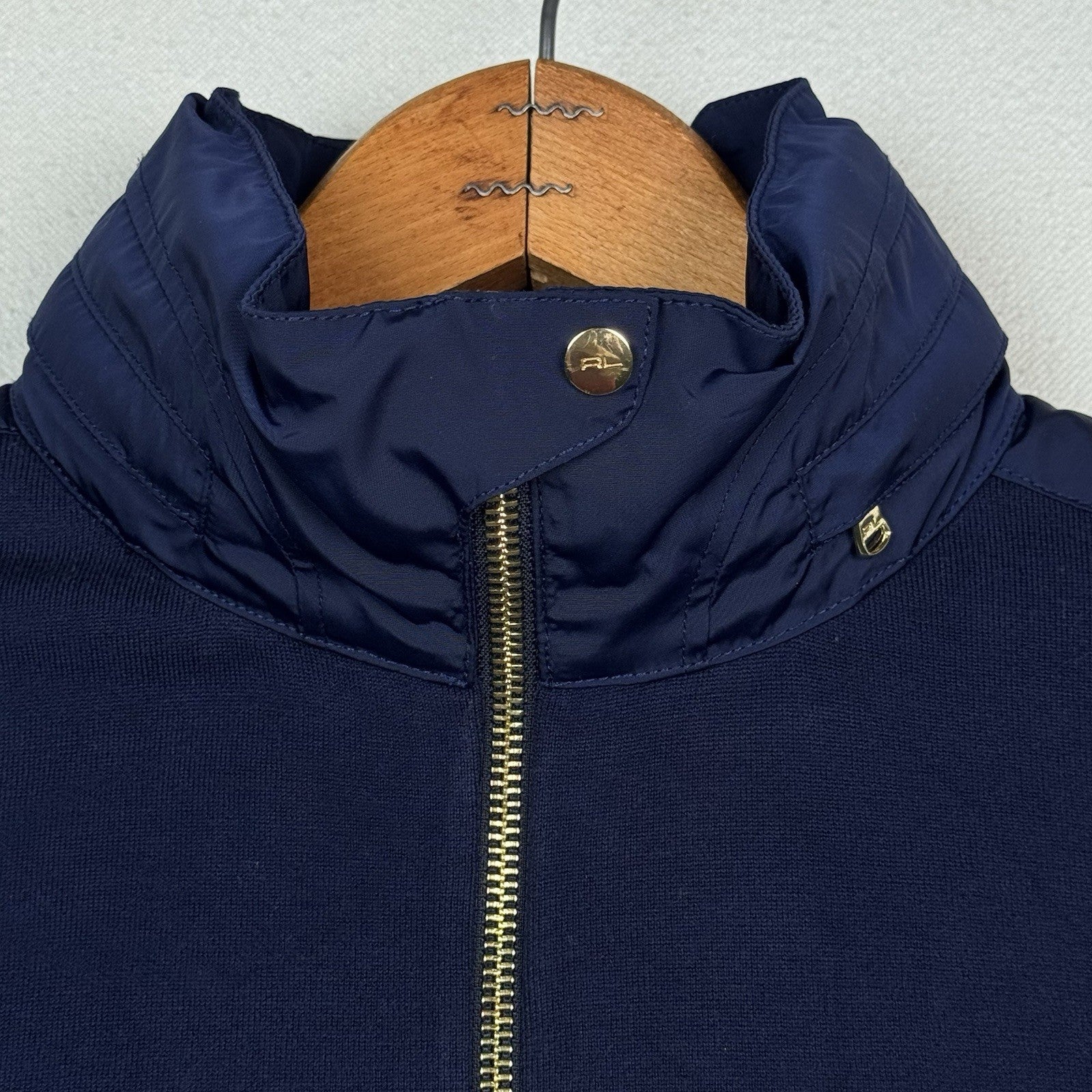 Ralph Lauren Golf Women’s Double Knit Blue Bomber Double Zip Stowaway Hood Small