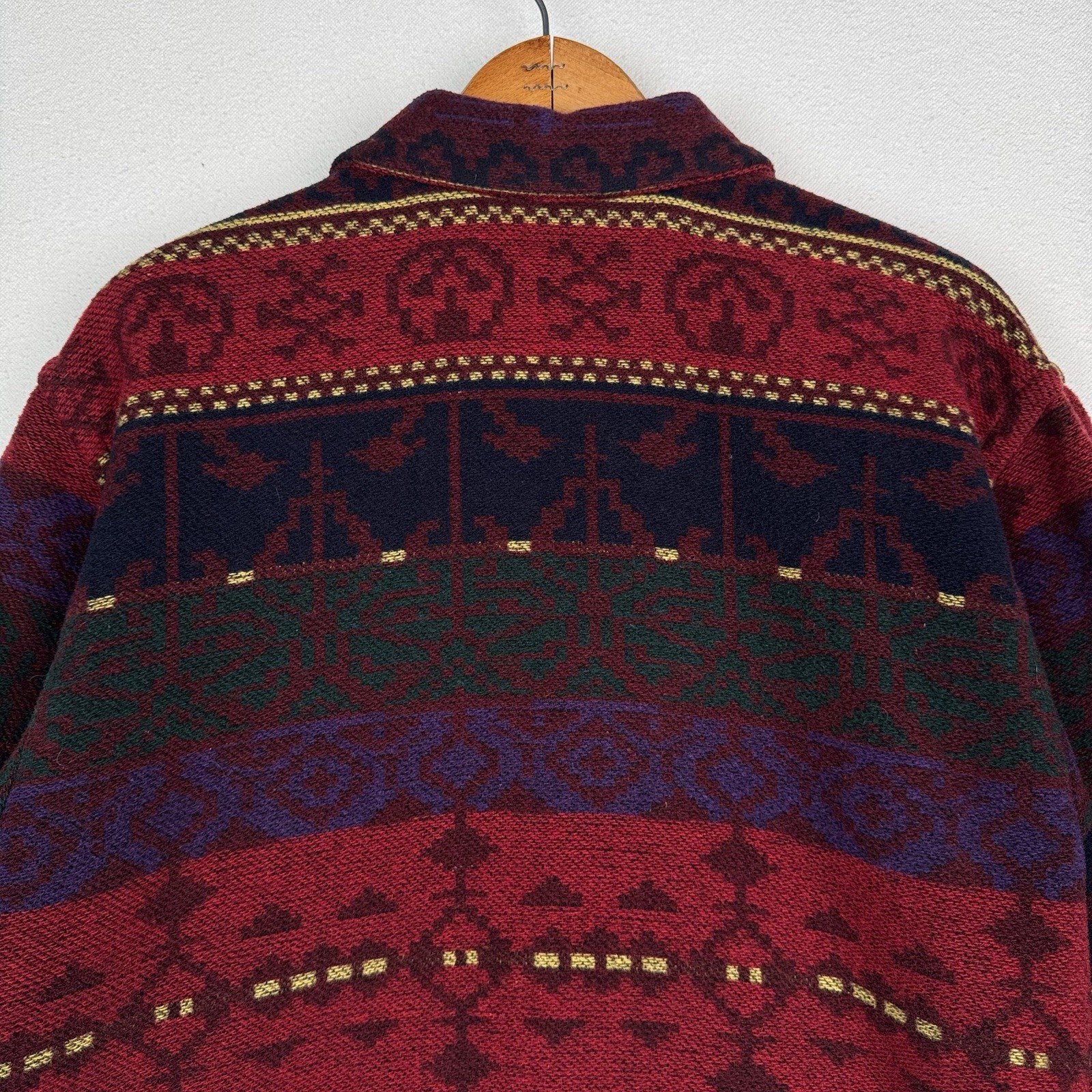Vintage Wool Aztec Jacket Women Medium Petite Red Southwestern Navajo Barn 90s