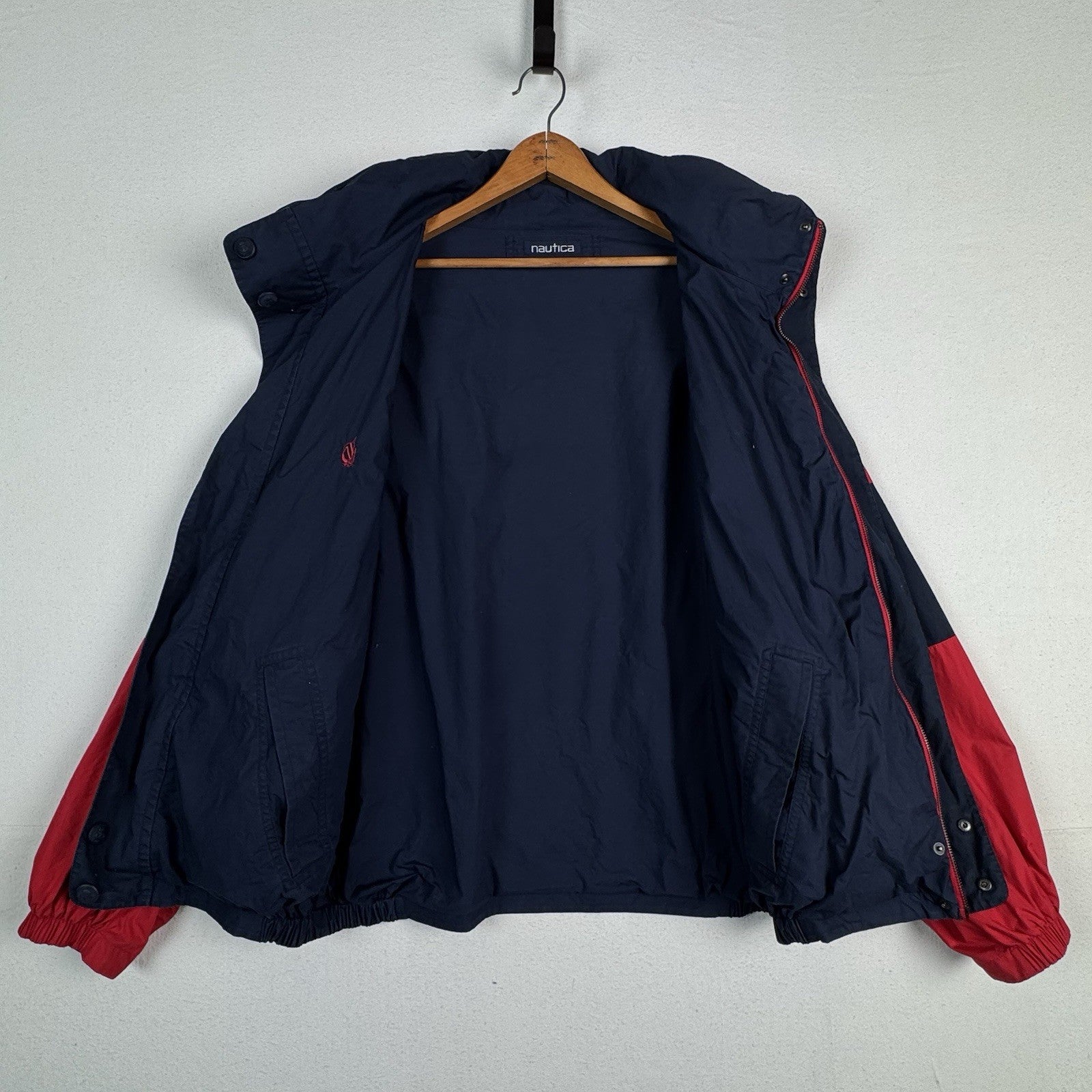 Vintage 90s Nautica Mens L Red Blue Stripe Reversible Sailing Windbreaker Jacket