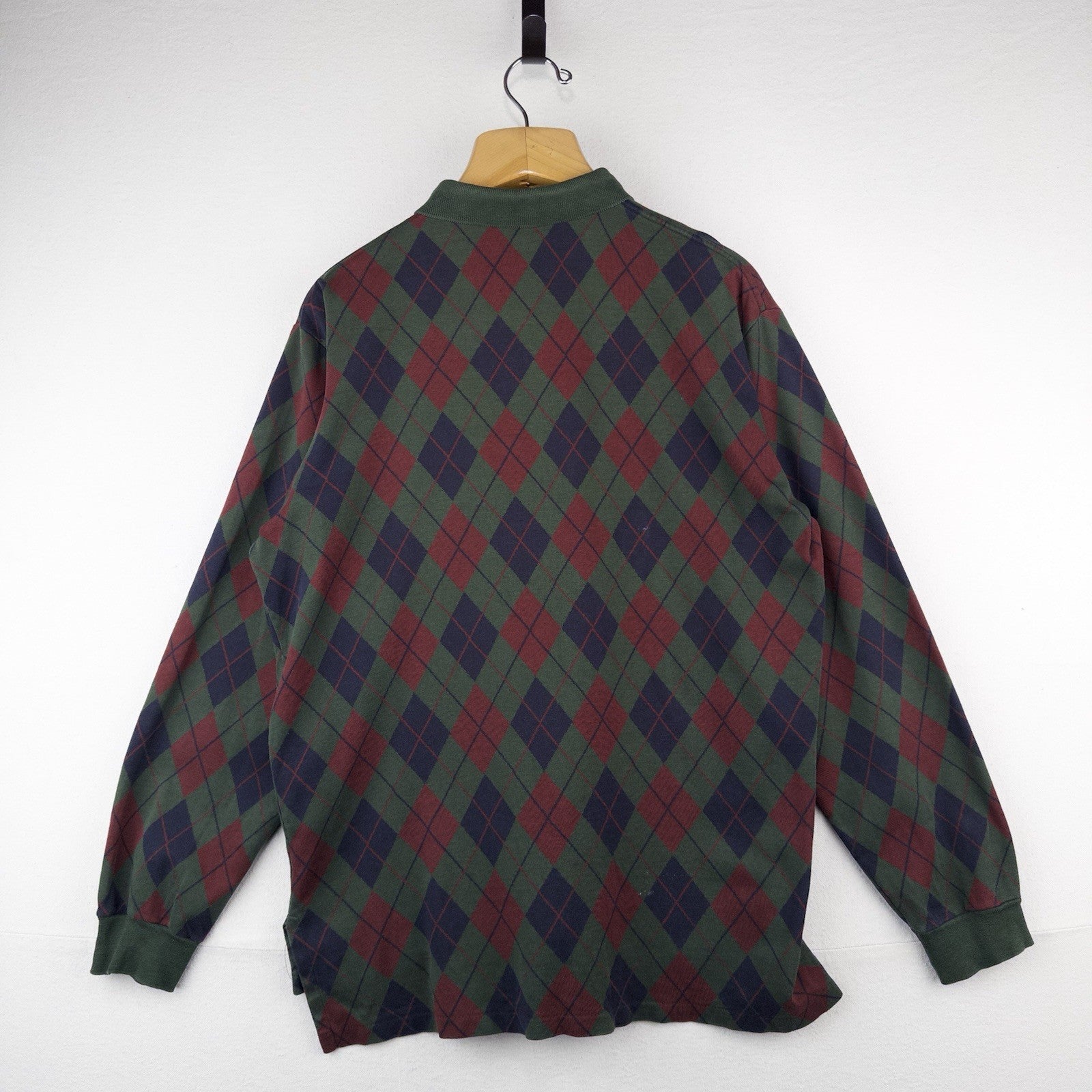 90’s Vtg Polo Ralph Lauren Shirt Mens L Navy Argyle Knit Long Sleeve Made In USA
