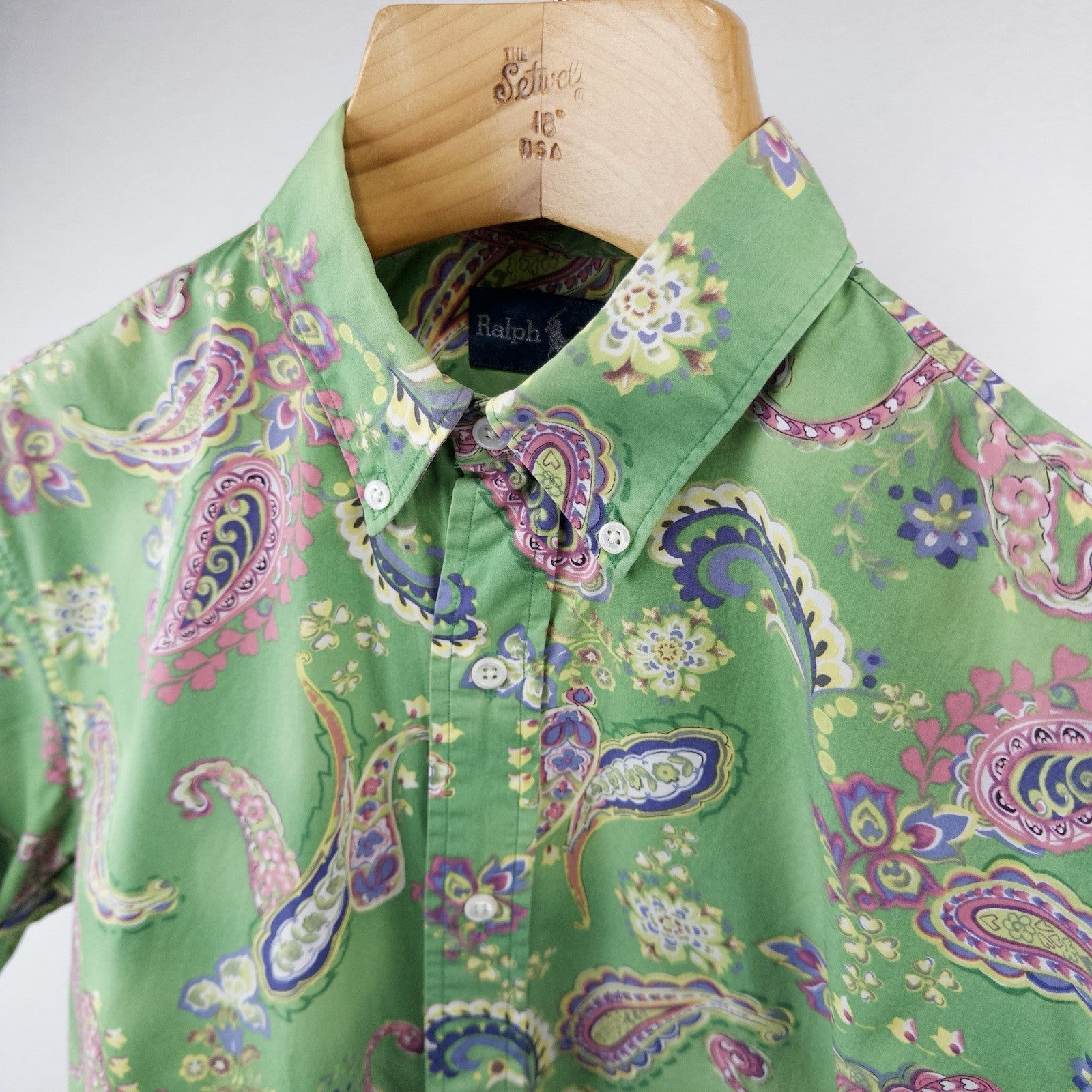 90’s Vtg Polo Ralph Lauren Shirt Men’s M Green Paisley AOP Short Sleeve