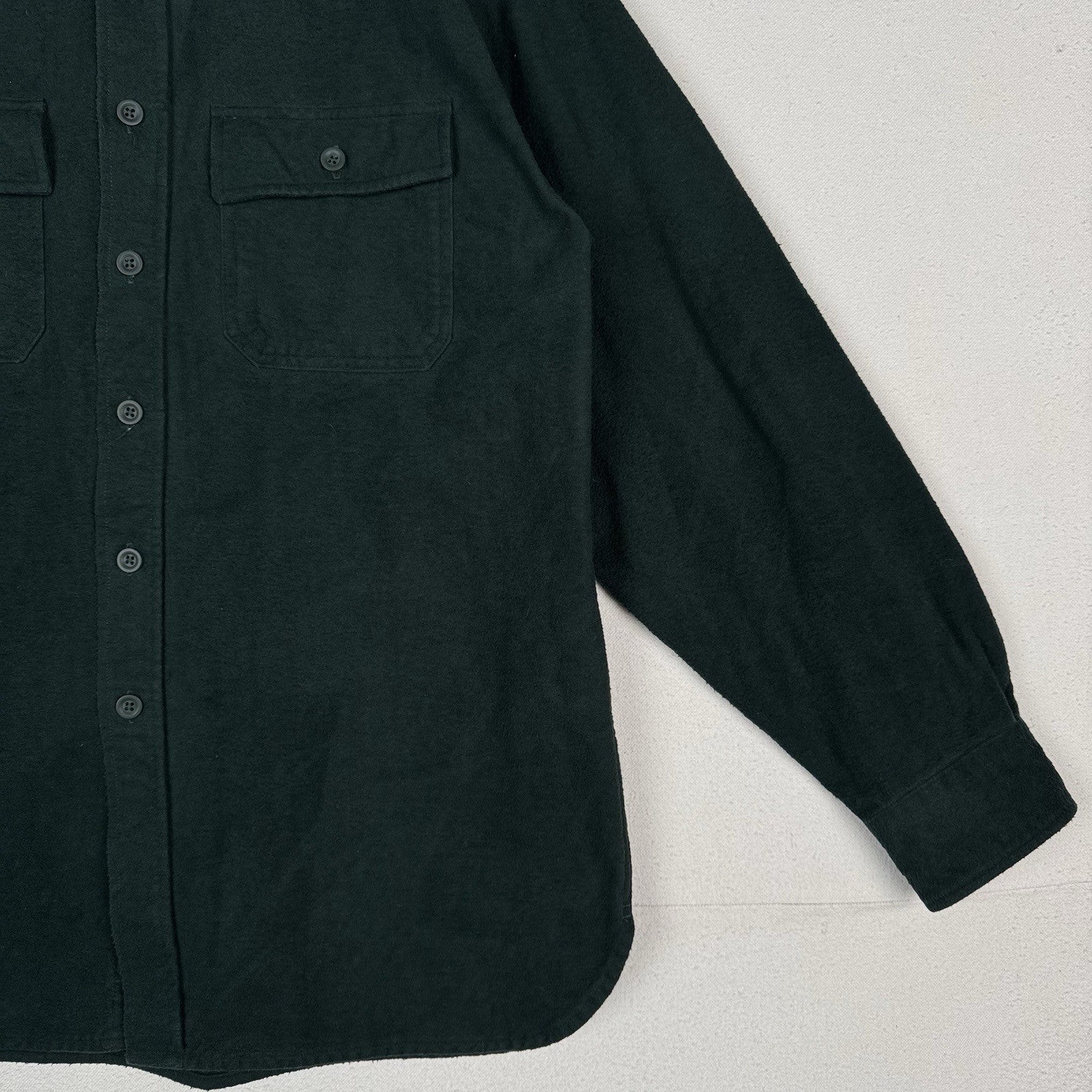 LL Bean Flannel Shirt Mens Green Medium Chamois Button Up Outdoor Heavyweight