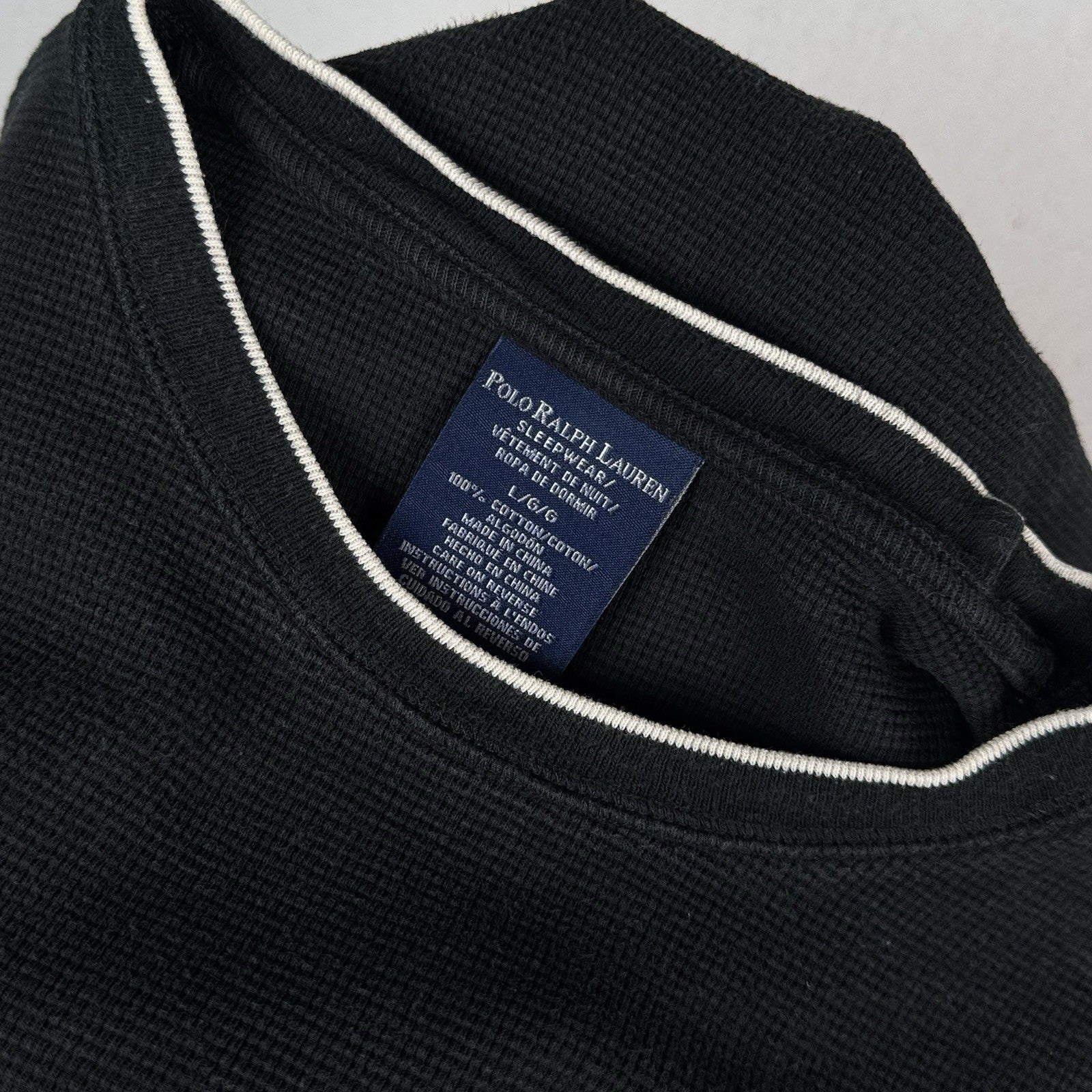 Polo Ralph Lauren Men's Large Thermal Shirt Waffle Knit Black Sleepwear