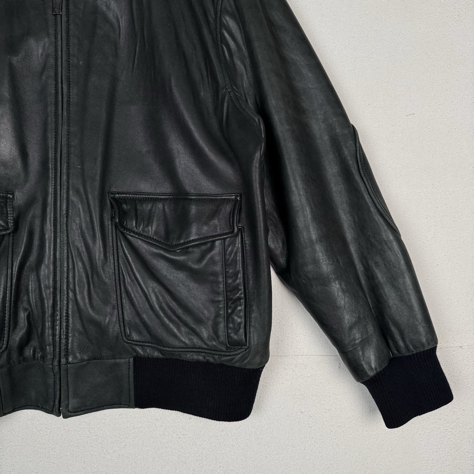 Roundtree And Yorke Genuine Lamb Skin Soft Leather Bomber Jacket Men’s XL Green