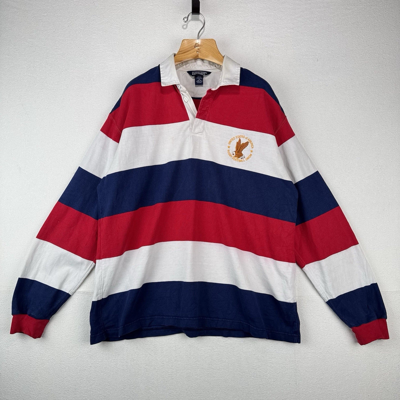 90’s Vtg Lands End USA Rugby Football Union Stripe Shirt Mens XL Made USA *Read