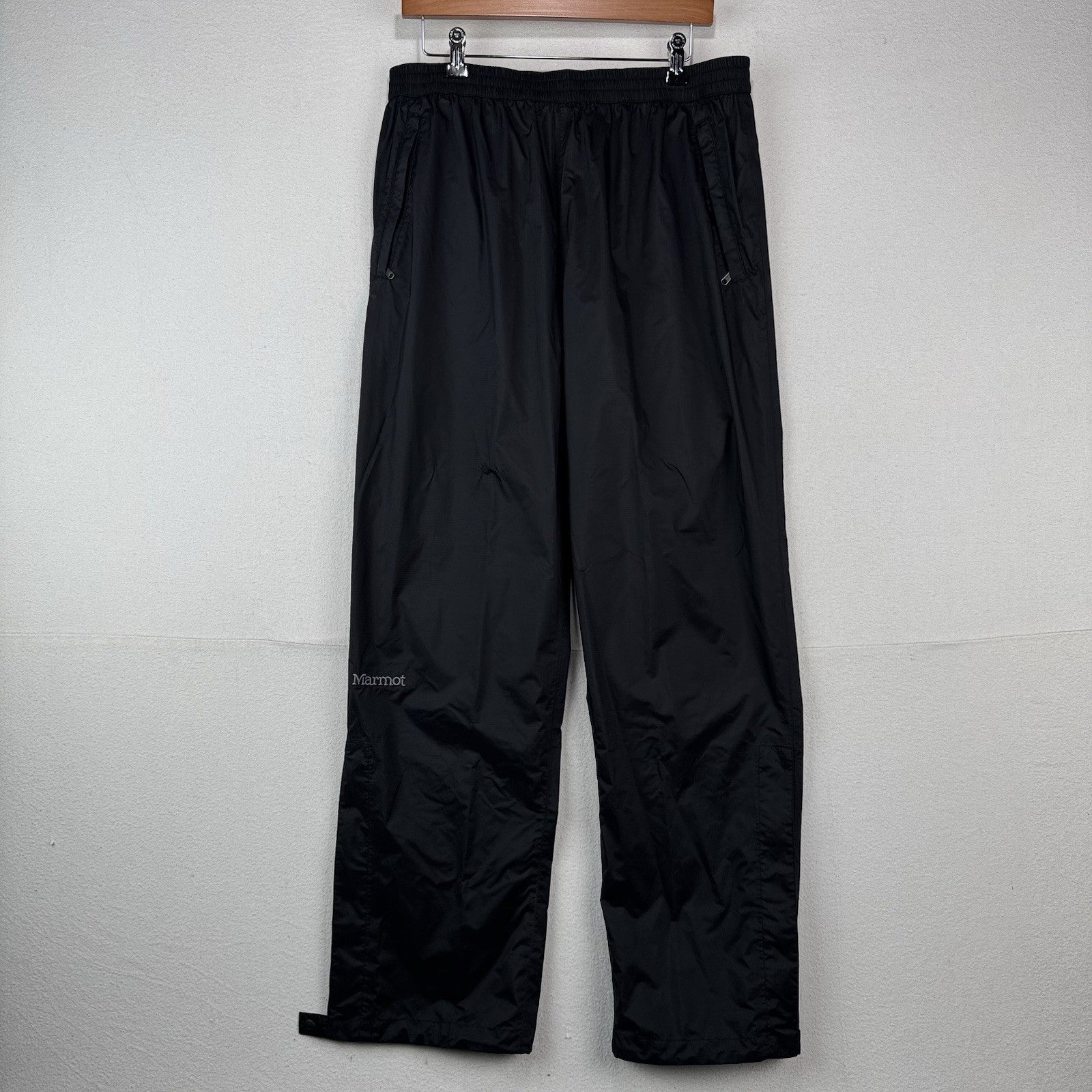 Marmot Pants Men’s L Black Ripstop Side Zip PreCip Eco Rain Waterproof Hiking