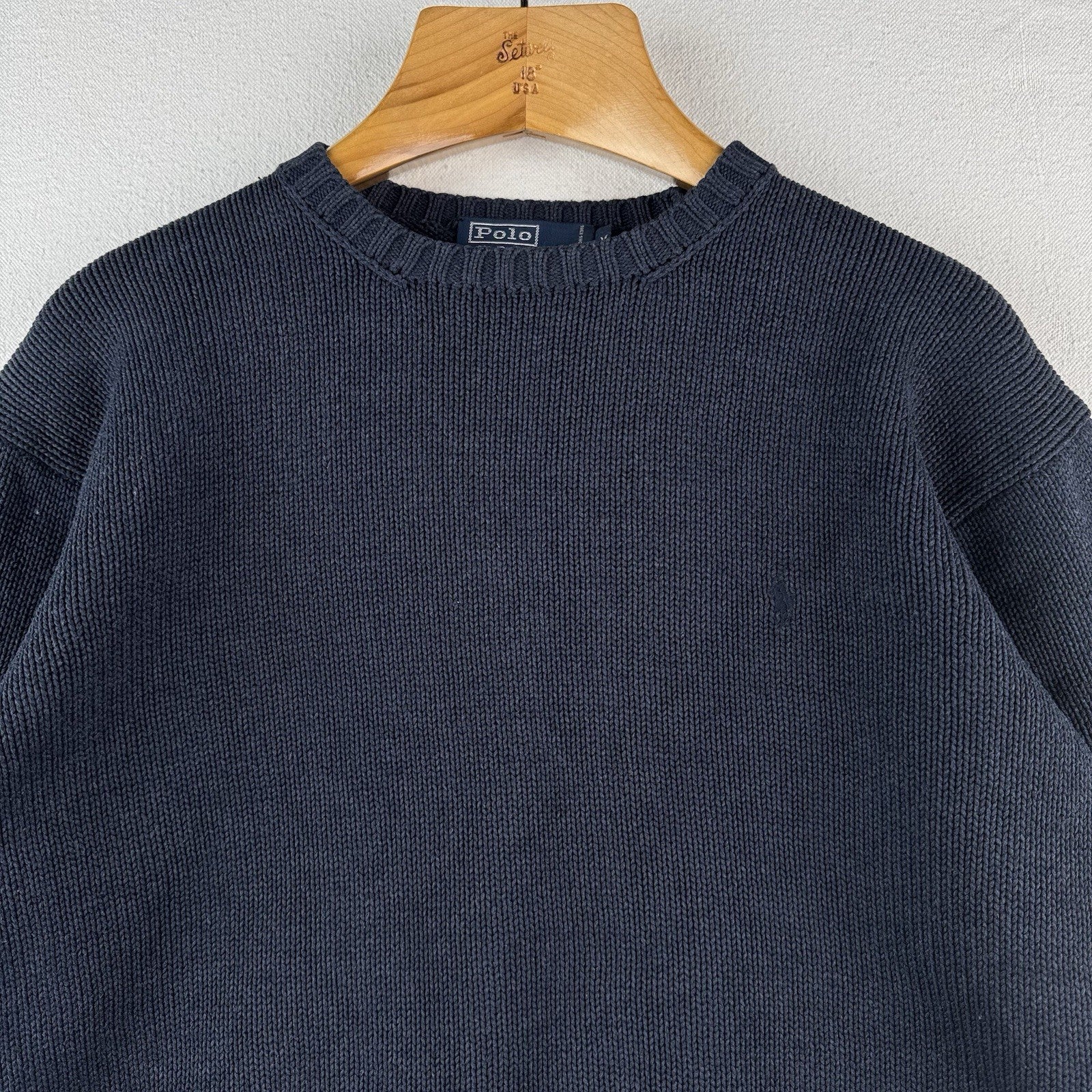 90’s Vintage Polo Ralph Lauren Sweater Men L Navy Blue Knit Pullover Blue Pony
