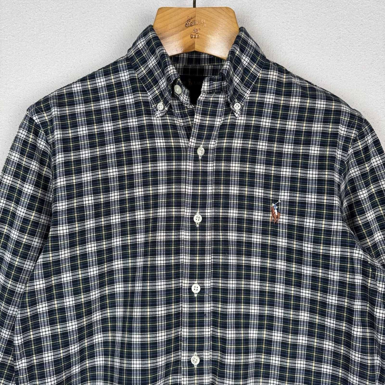 Polo Ralph Lauren Shirt Men’s Classic Fit S Flesh Pony Plaid Button Blue Oxford