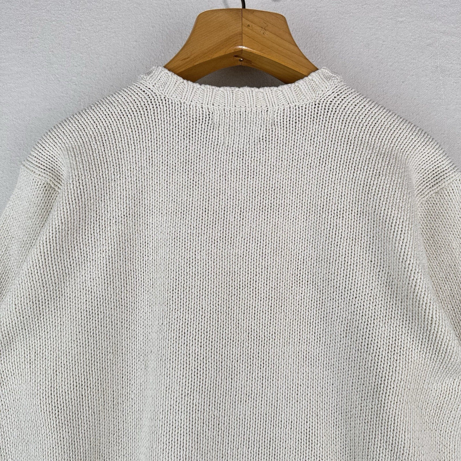 90s Vtg Polo Ralph Lauren Sweater Men's M Cream 100% Cotton V-Neck Navy Pony
