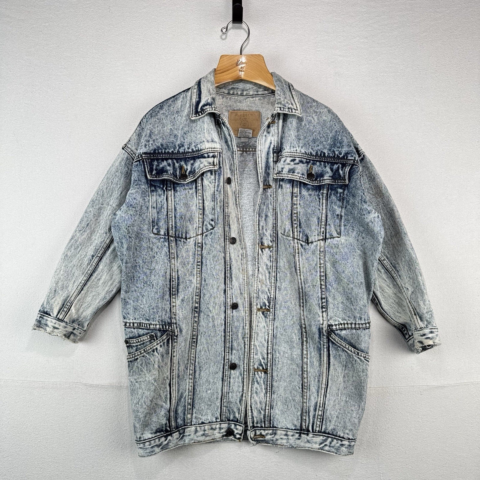 80s Vtg Jordache Acid Wash Light Blue Denim Jacket Long 3/4" Sleeve Women's S