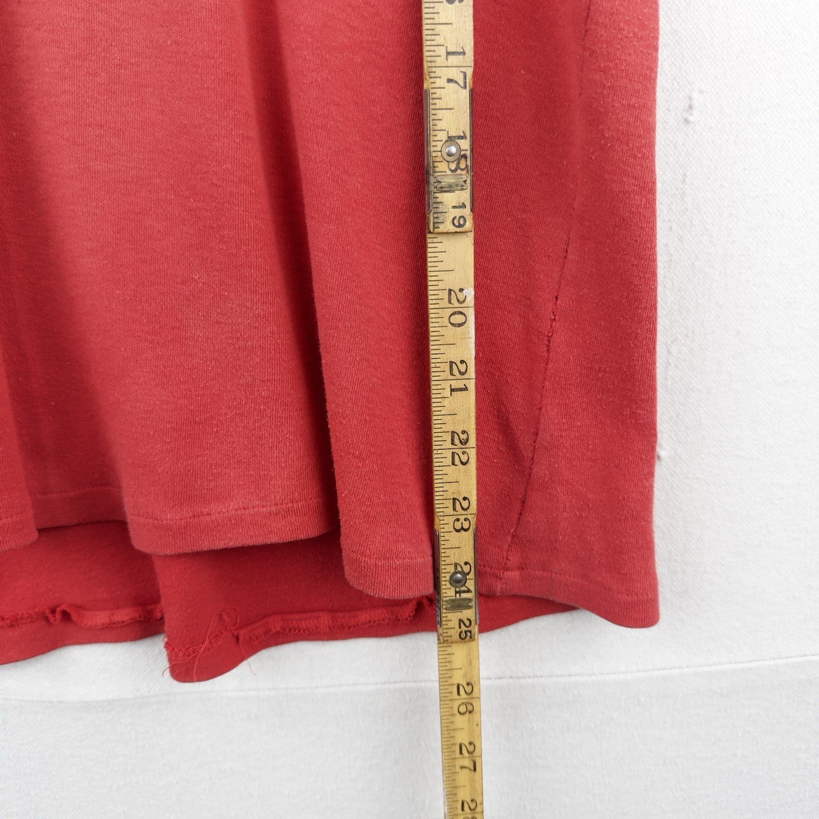 70's Vtg Raglan Polo Shirt Red Blue Color Block Johnny Collar V-Neck *Distressed
