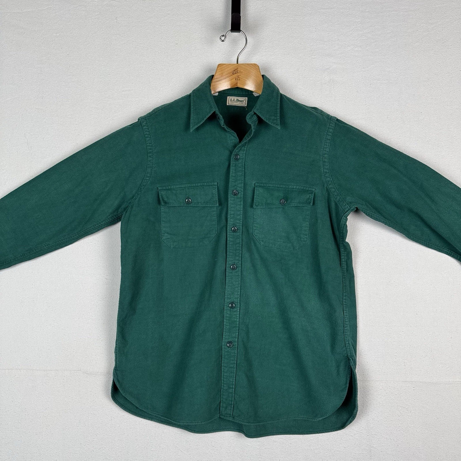 Vintage L.L. Bean Vintage Men’s Large L (16.5) Chamois Shirt Green Heavy Flannel