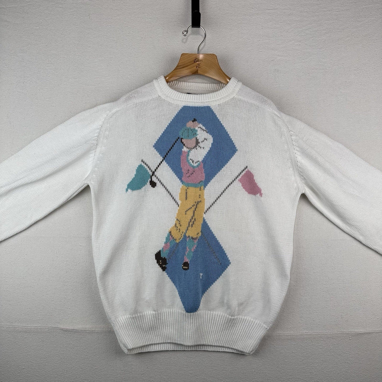 90s Vintage Gant Hand Intarsia Men’s XL Knit Golf Sweater Graphic