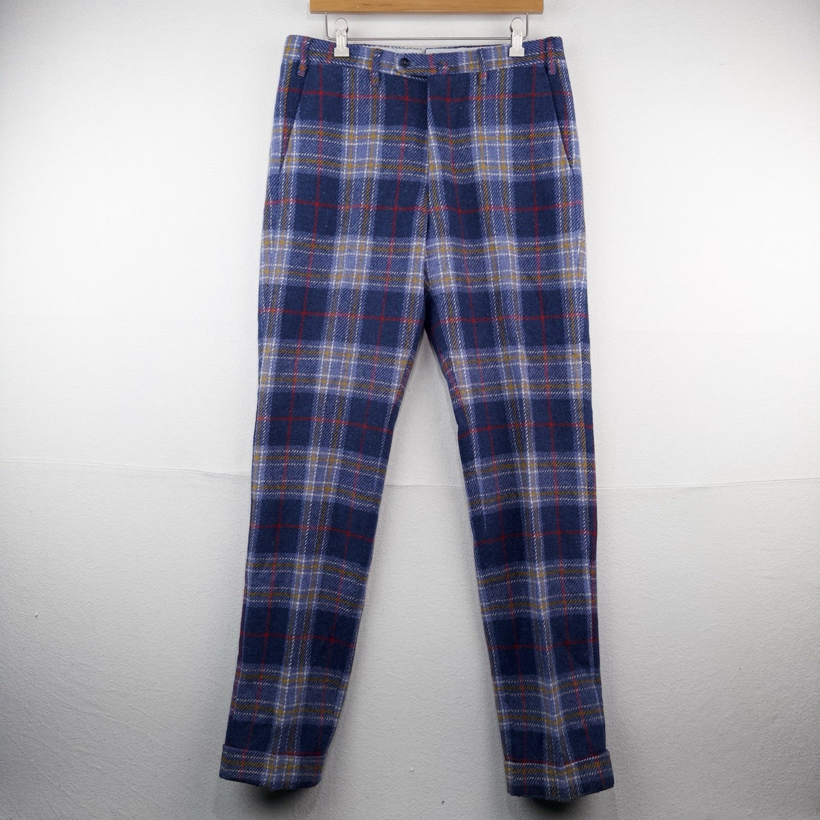 Valentini Bergdorf Goodman Blue Tartan Plaid Wool Trousers Men’s 30x33 Pants 50