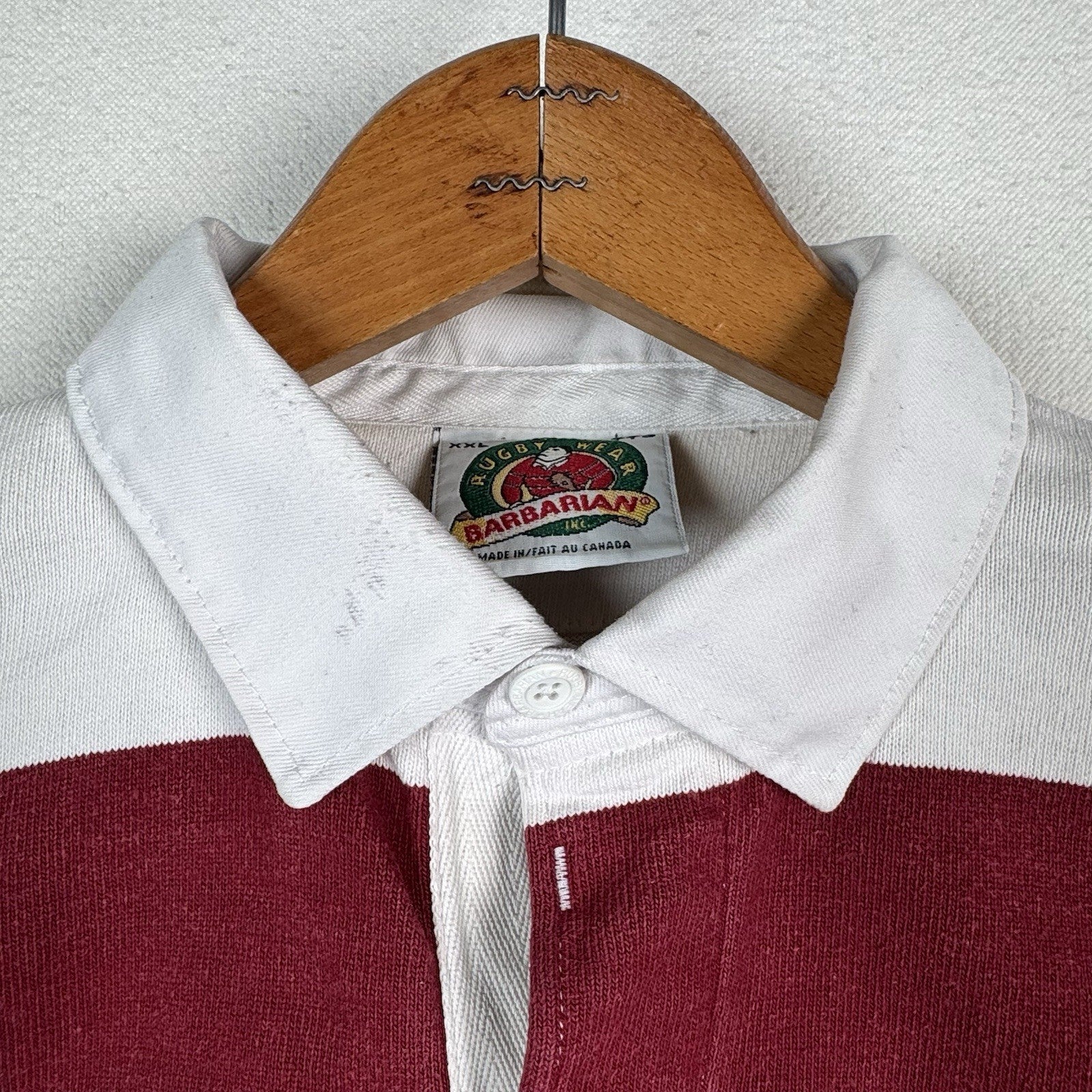 Vintage Rugby Men’s XXL Barbarian Long Sleeve Red White Stripe Polo *Read