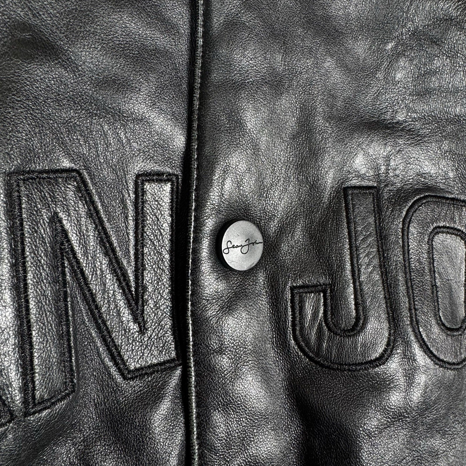 Vtg Sean John Soft Leather Bomber Jacket 2XL Black Puffy Hip Hop Streetwear