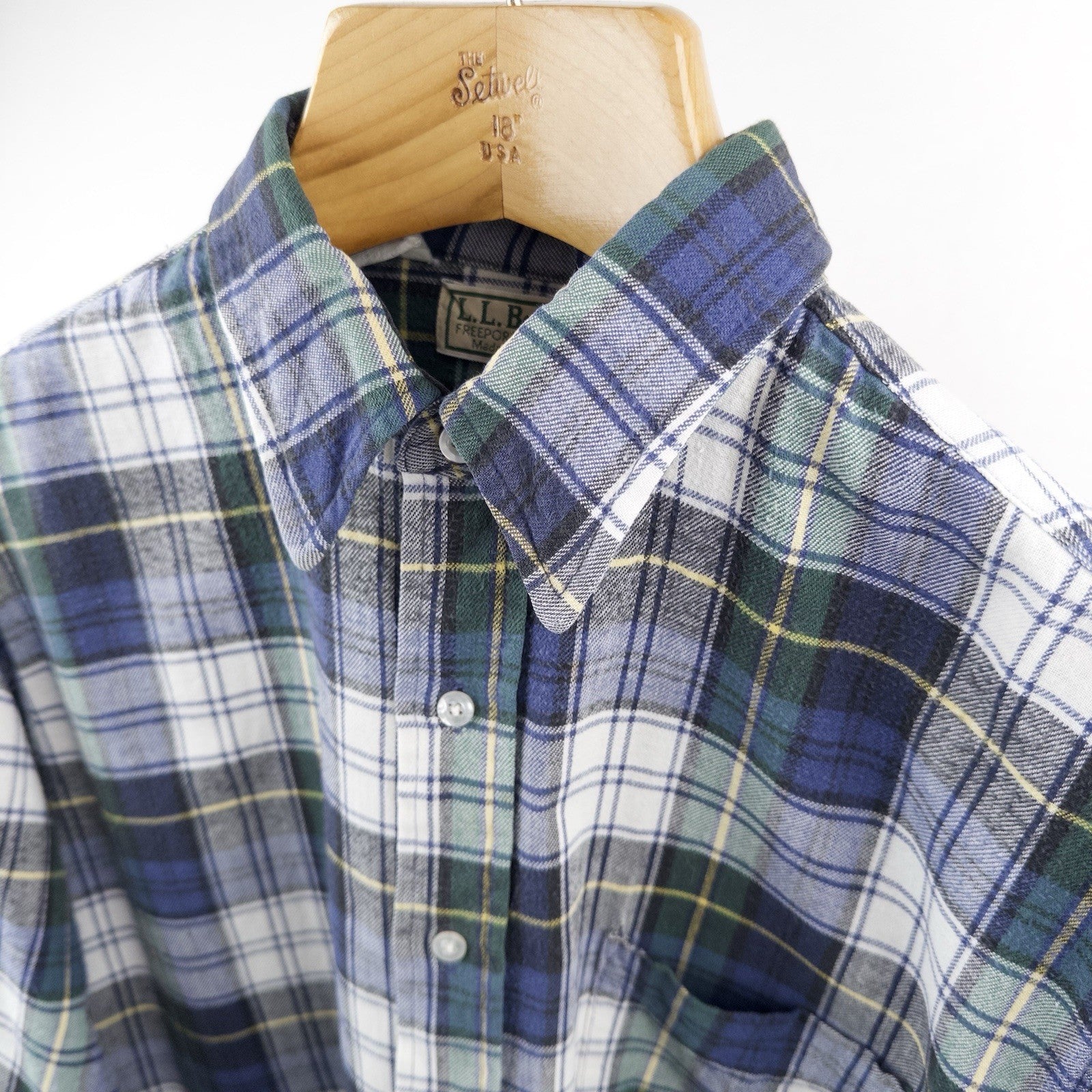 80’s Vtg LL Bean Mens XL Blue Green Scotch Plaid Flannel Shirt USA *Distressed