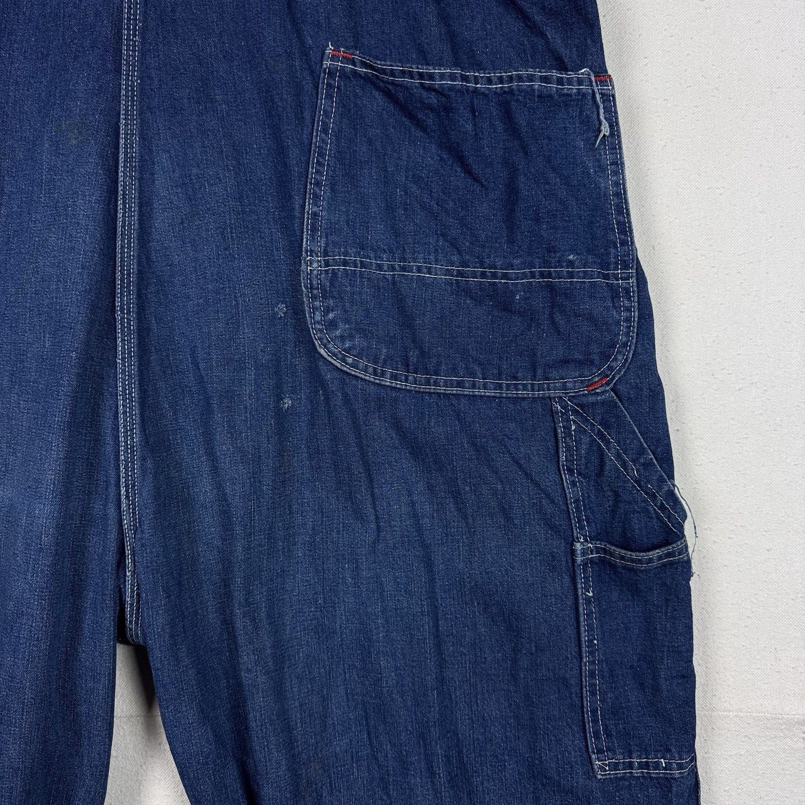 Vintage 60s Big Mac 42x28* Distressed Square Bak Wide Leg Denim Overalls USA