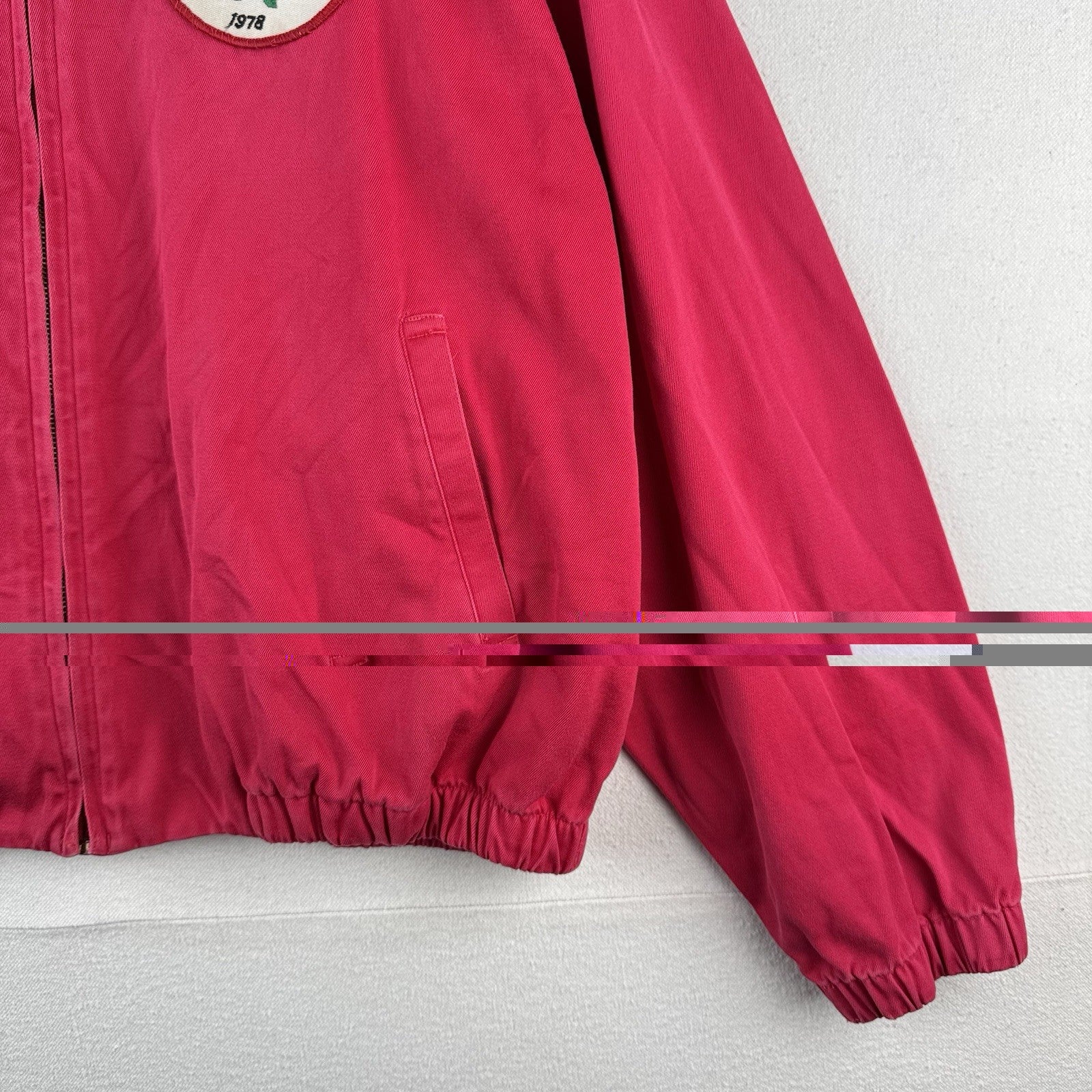 Vtg Lands End Harrington Jacket Faded Pink Red Boxy ‘78 Rose Parade Patch Large