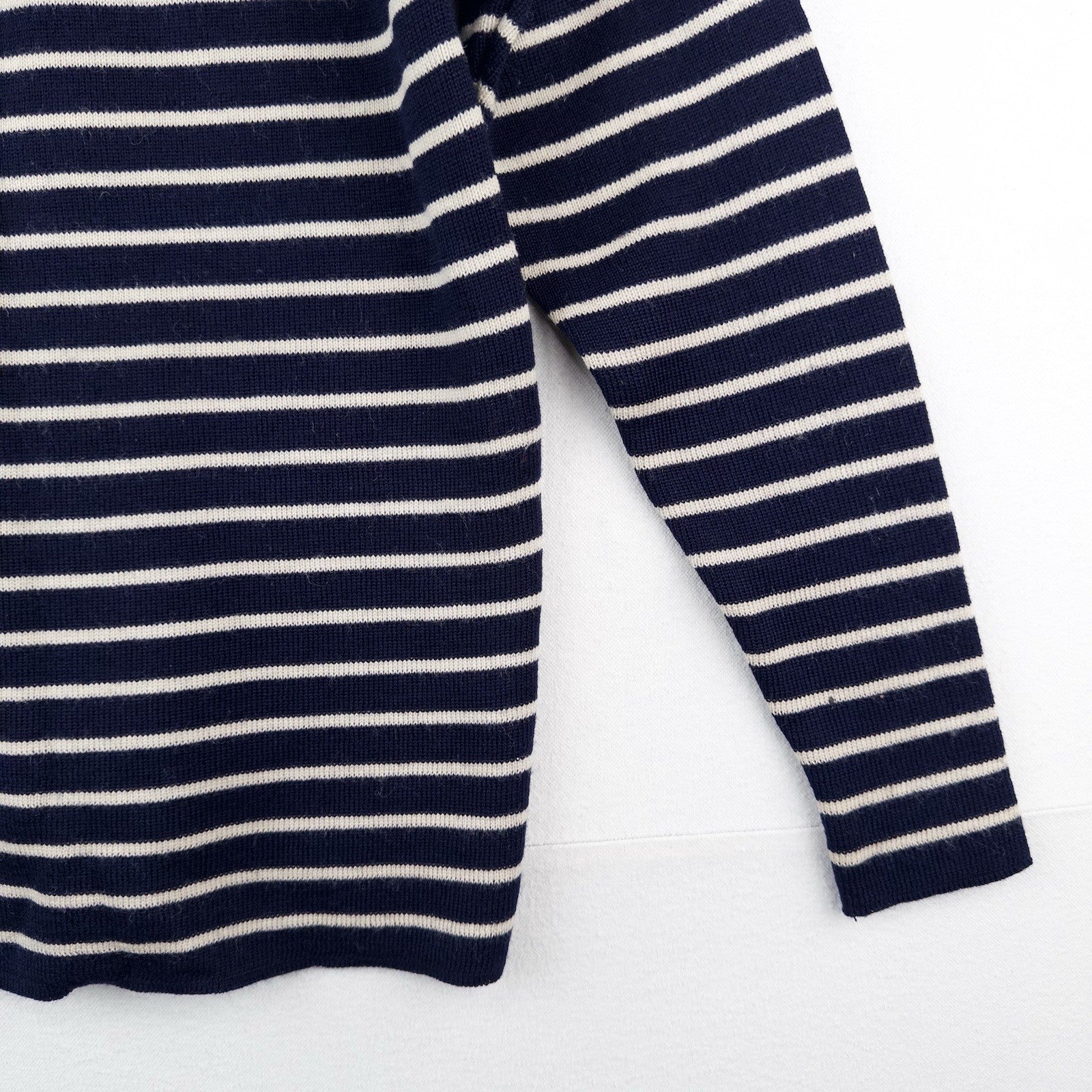 70’s Saint James Wool Sweater Bretone Stripe Button Shoulder Made France Blue M