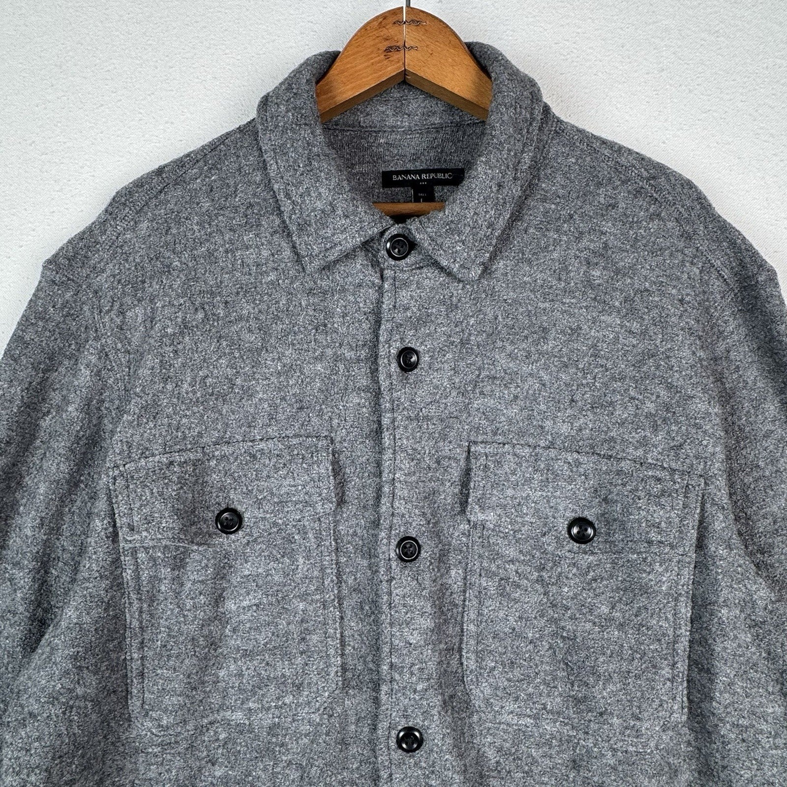 Banana Republic Wool Boucle Shirt Jacket Men’s Large Tall Gray Heather Button Up
