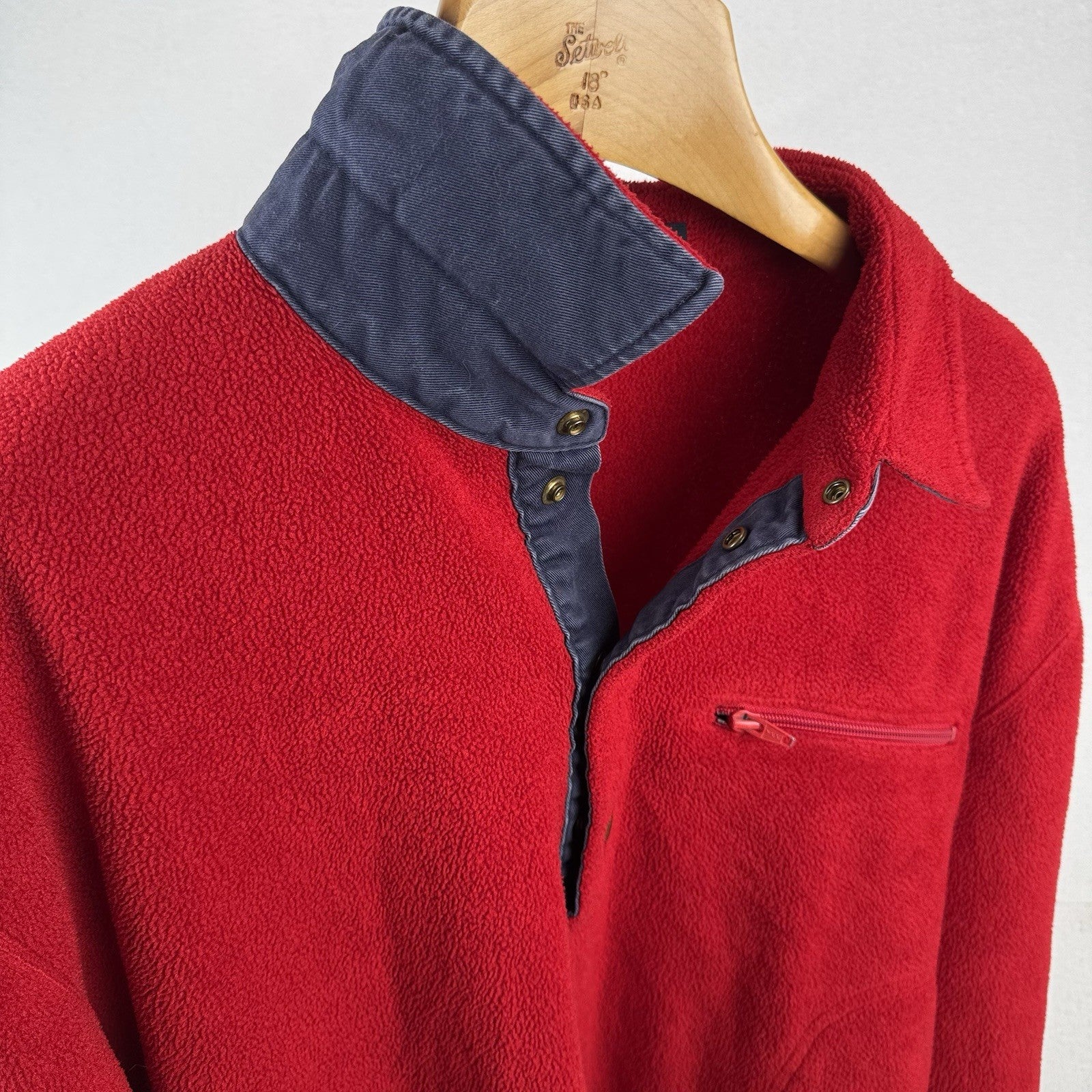 90’s Vtg Polo Ralph Lauren Fleece Polo Pullover Men’s Large Red Made USA