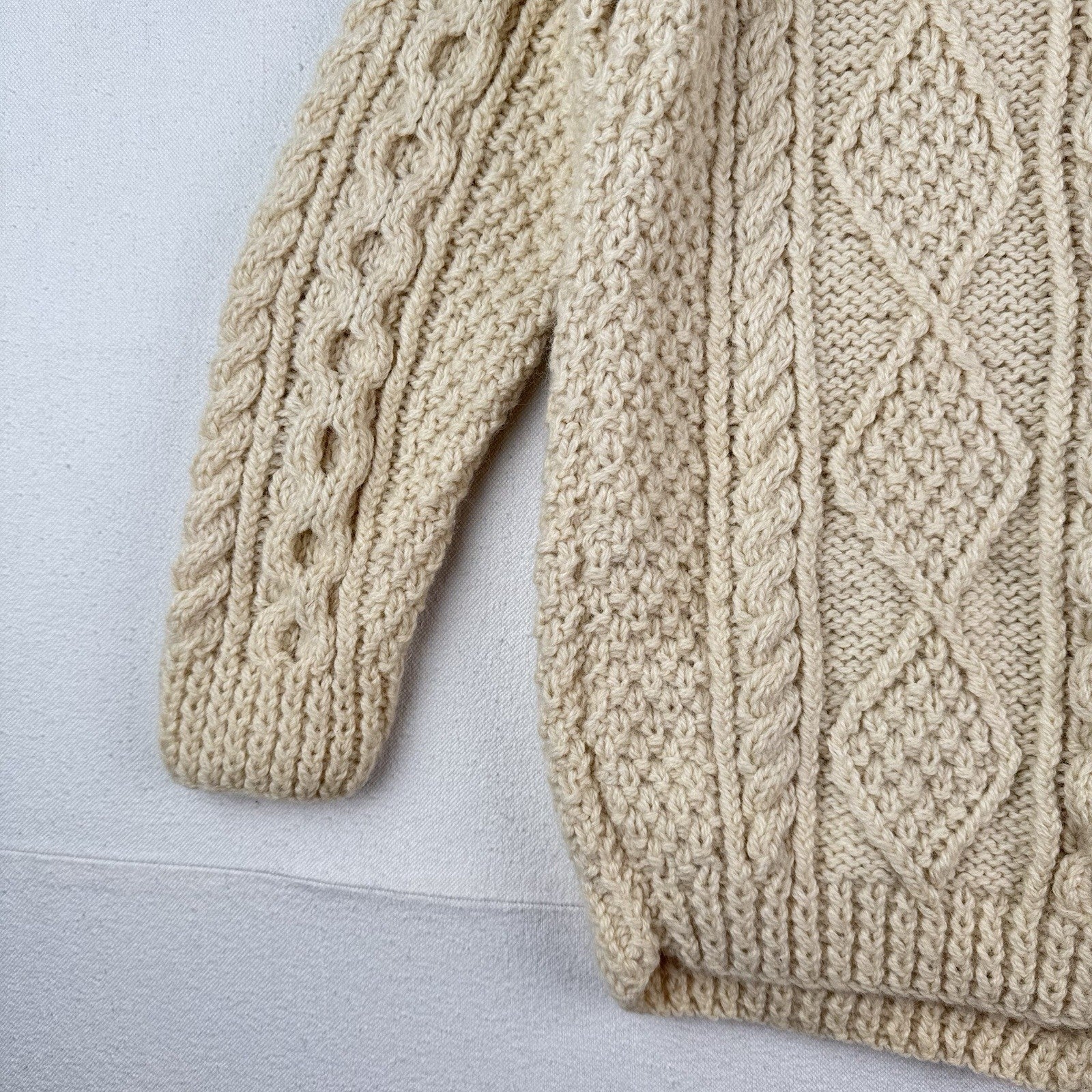 80’s Vtg Blarney Woollen Mills Aran Handknit New Wool Cardigan Sweater Ireland S