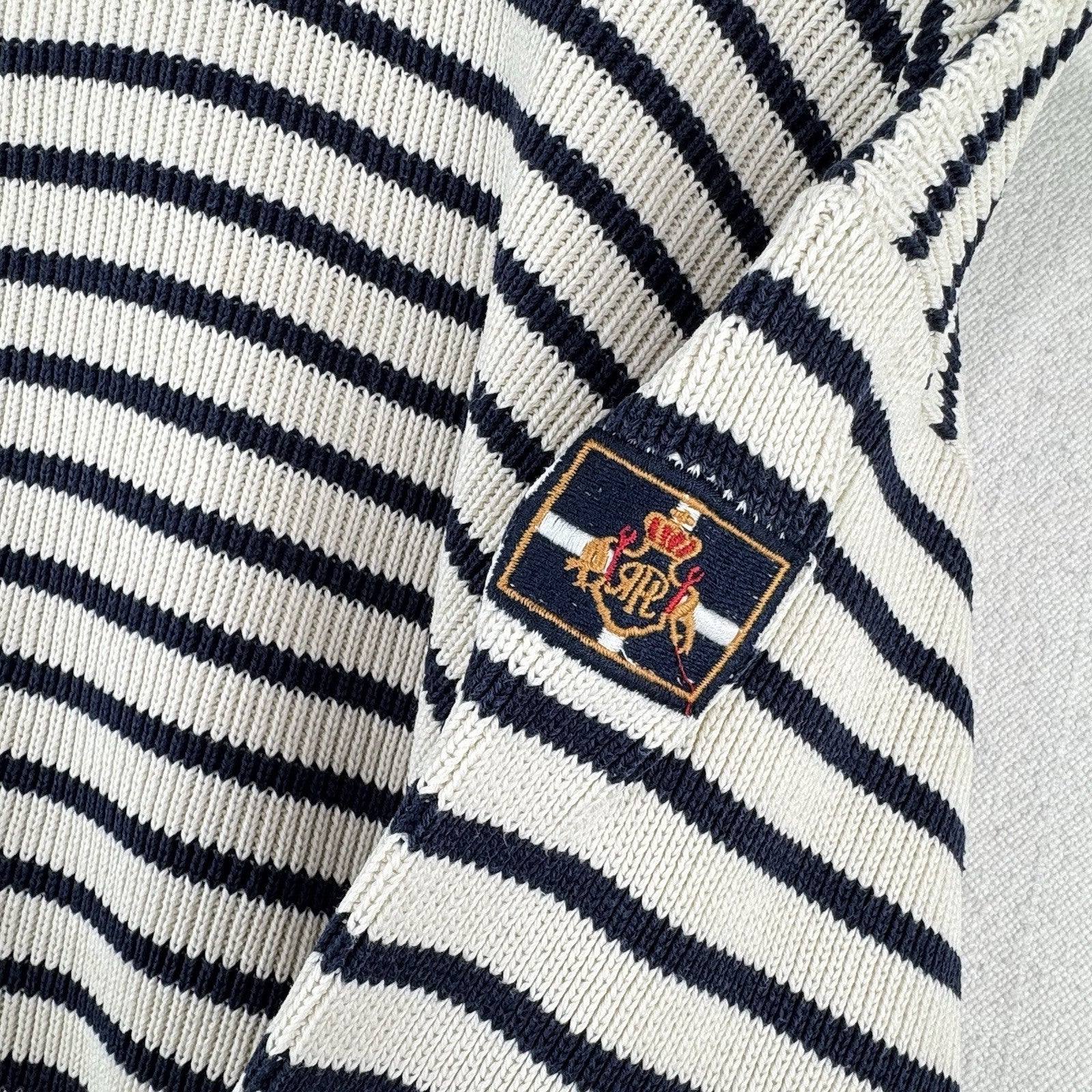 Ralph Lauren Nautical Striped Turtleneck Sweater Navy Blue White Women’s Medium