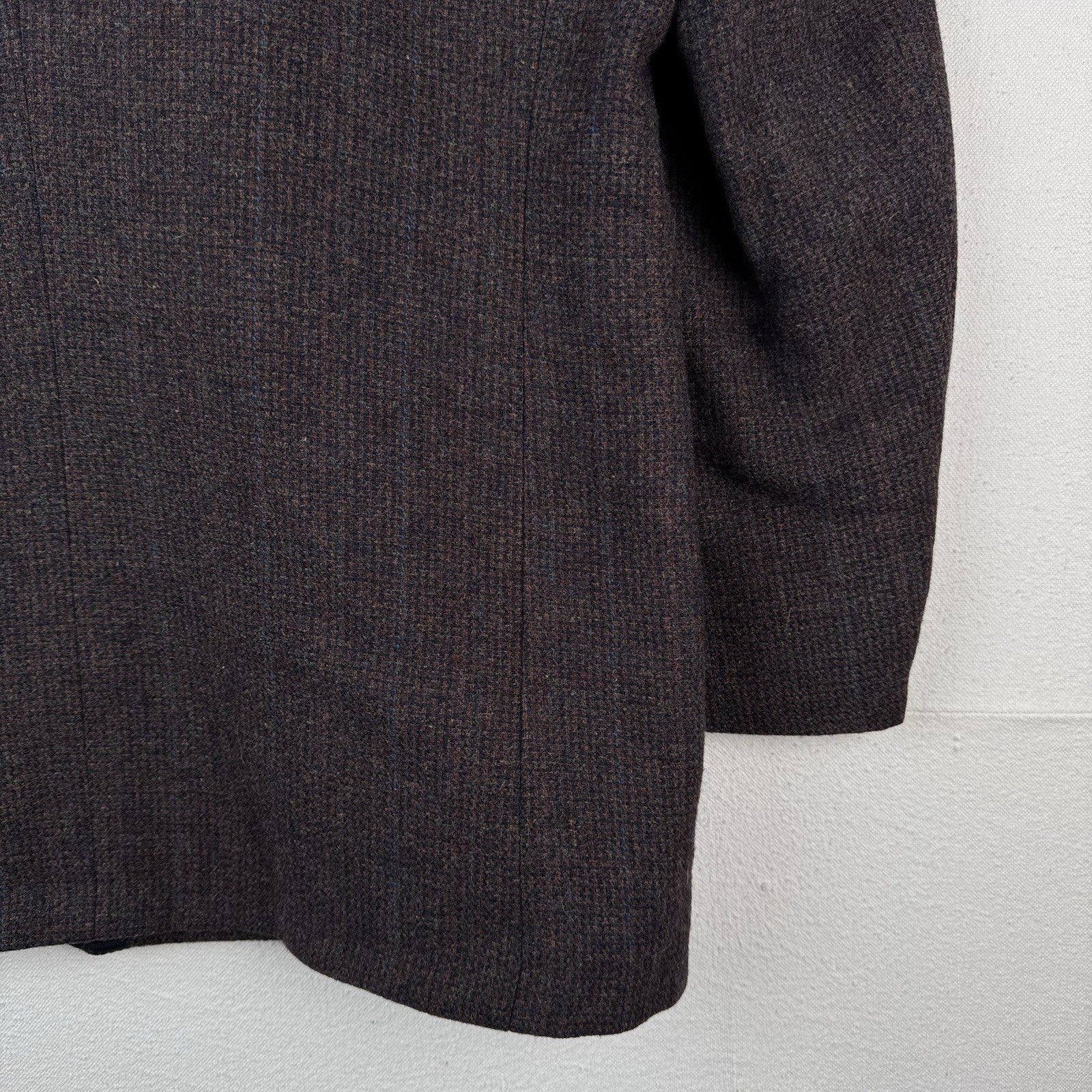 Vintage Kuppenheimer 42R Relaxed Brown Blue Tweed Double Breasted Wool USA
