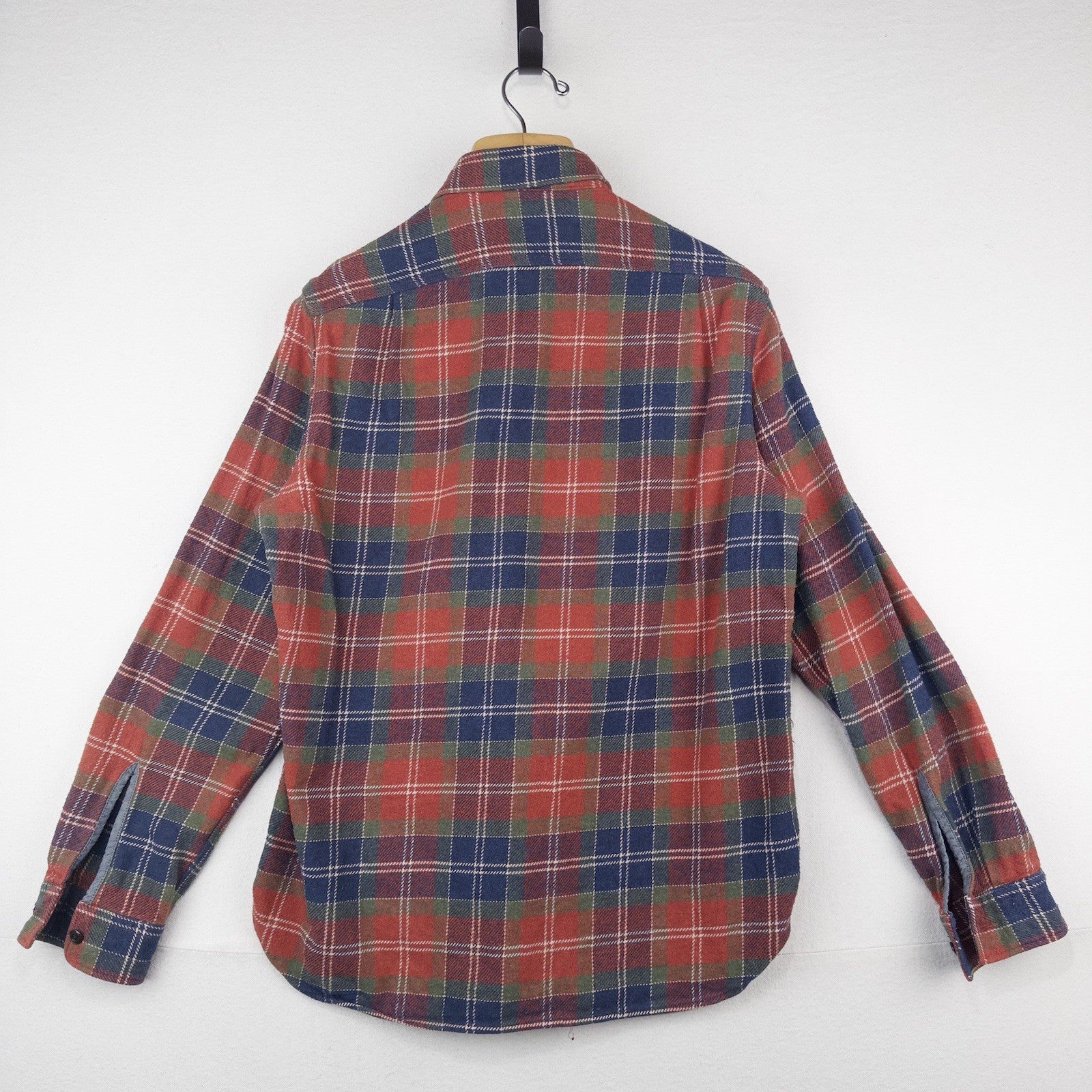 Wallace & Barnes Shirt Mens Large Blue Orange Heavyweight Flannel J Crew Plaid