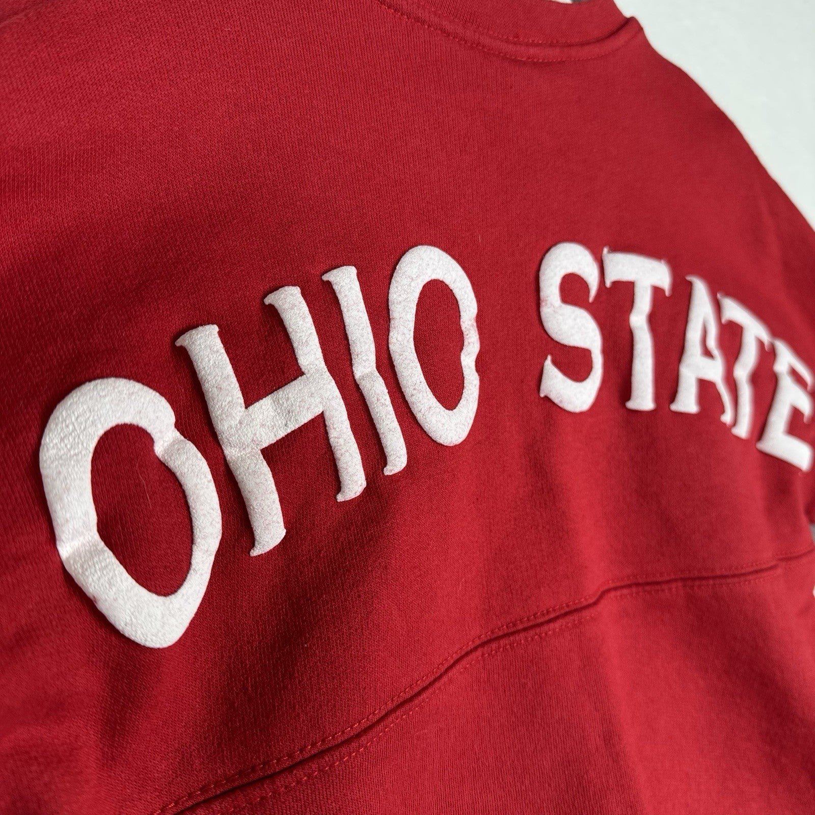 Vintage 90s Ohio State Buckeyes Spellout Crewneck Sweatshirt Red Kids 4T USA